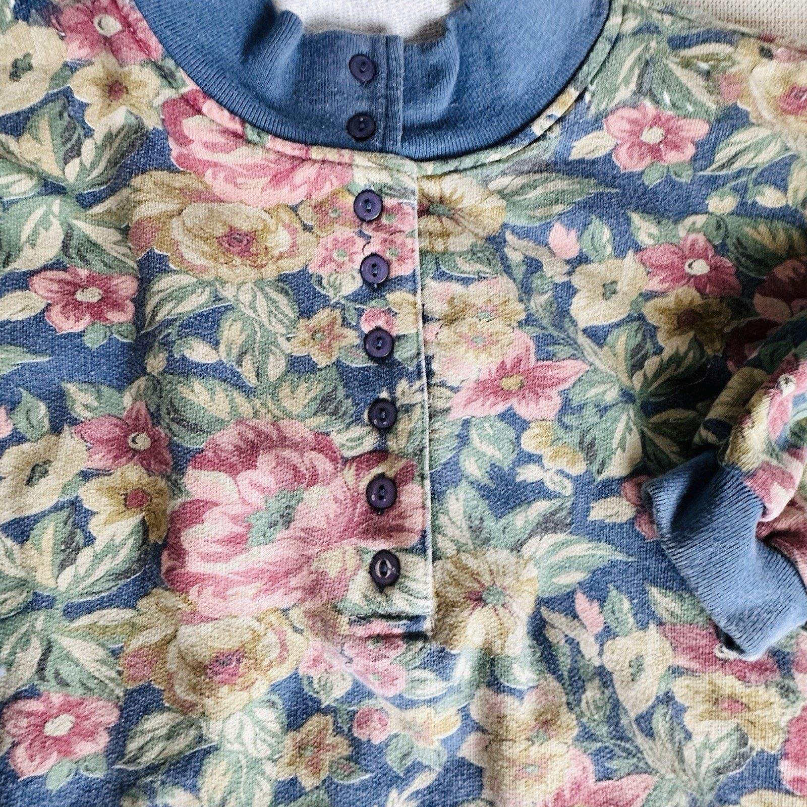 Other Vtg Euro Joy Paris Midland Floral Half Button-Up Sweatshirt Size M / US 6-8 / IT 42-44 - 3 Thumbnail