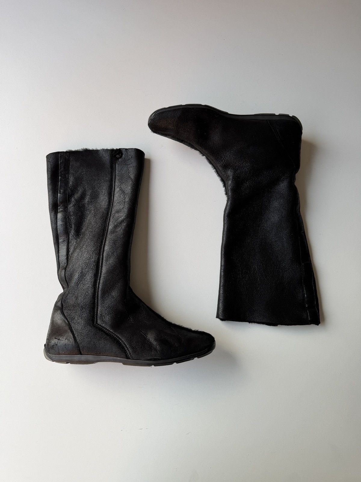 Prada Linea Rossa F/W1998 Shearling Fur Leather Riding Boots