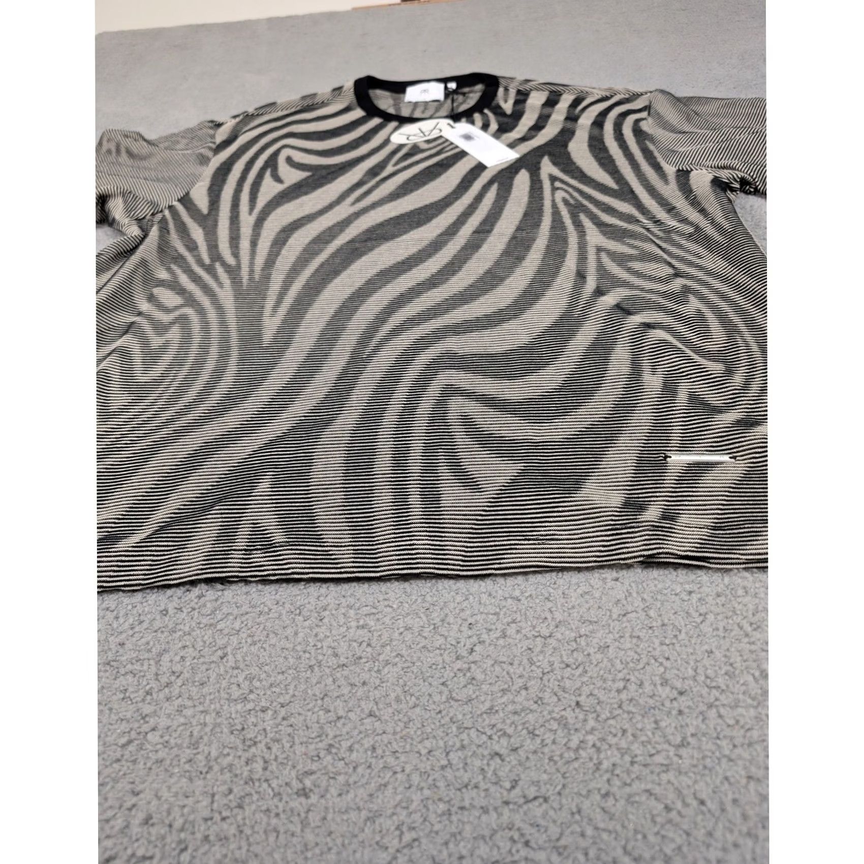 Rta RtA Shirt Mens Large Black Beige Zebra Stripe Holographic Iridescent Oversized Size US L / EU 52-54 / 3 - 3 Thumbnail