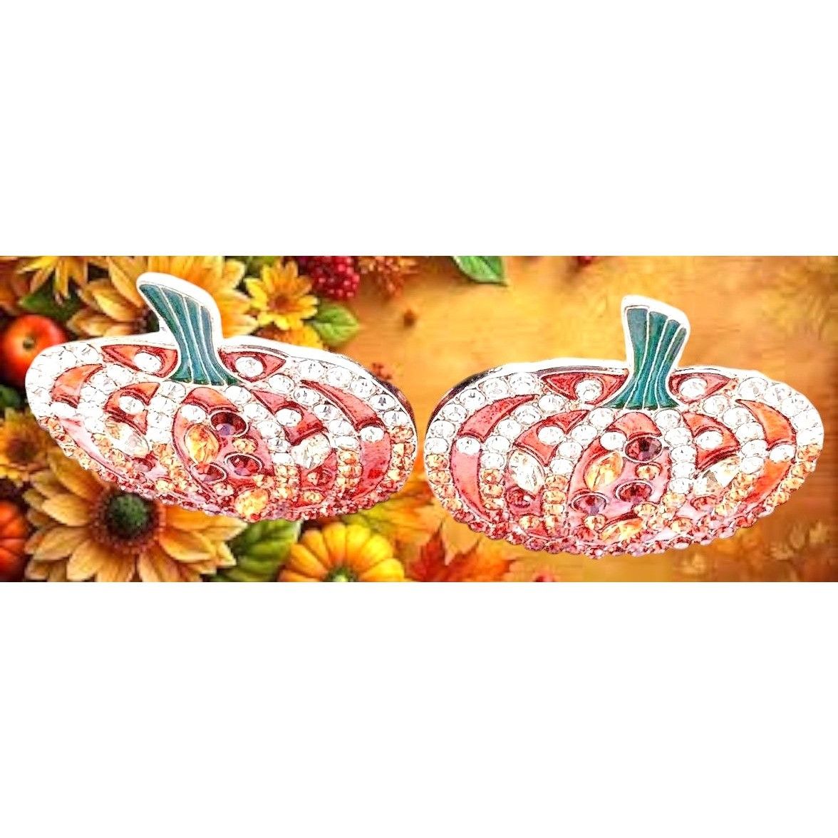 Handmade Pumpkin Earrings New Rhinestones Pierced Posts Thanksgiving Size ONE SIZE - 8 Thumbnail