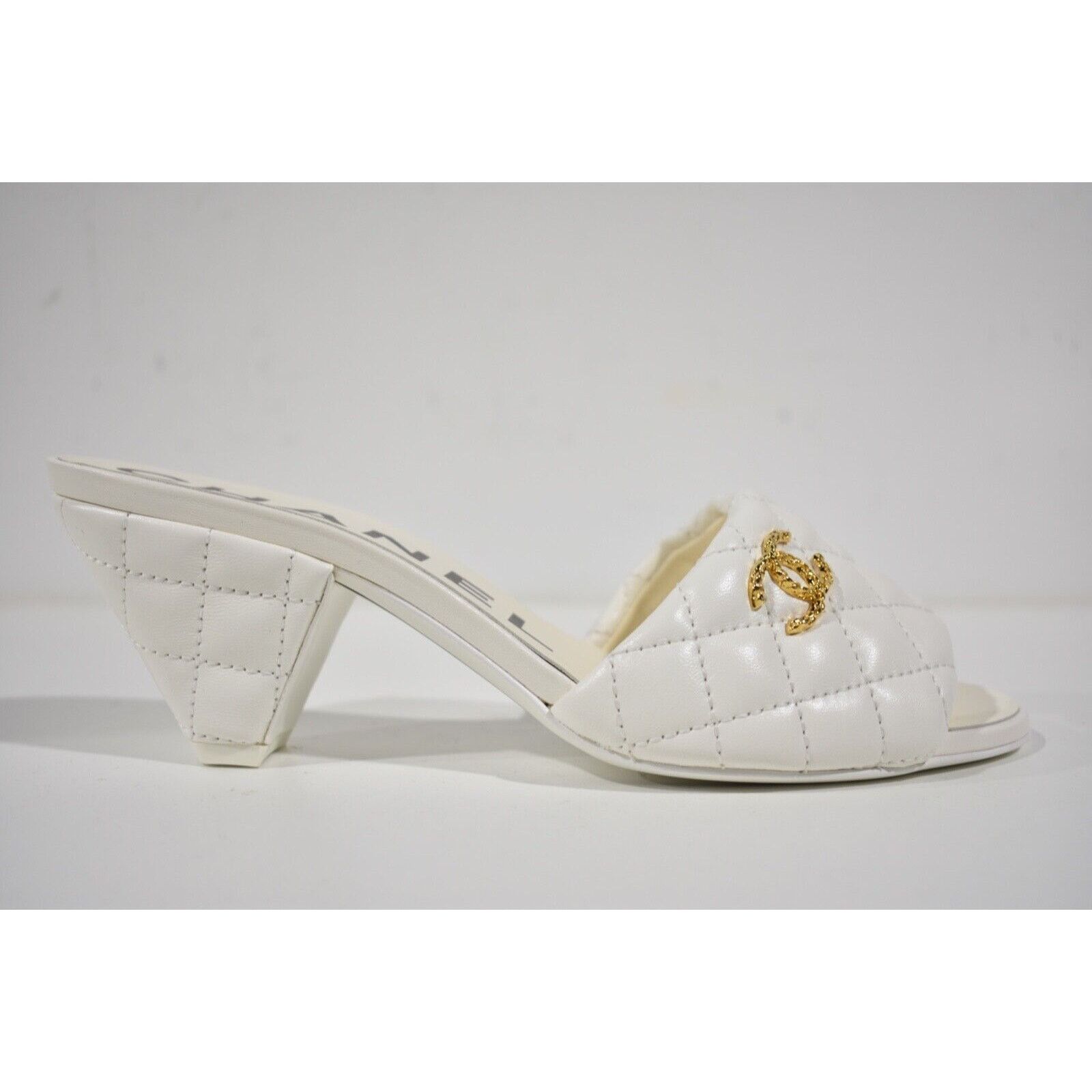 Chanel REV Quilted CC Logo Cone Heel Mule Slide Sandal 37.5 Size US 7.5 / IT 37.5 - 1 Thumbnail