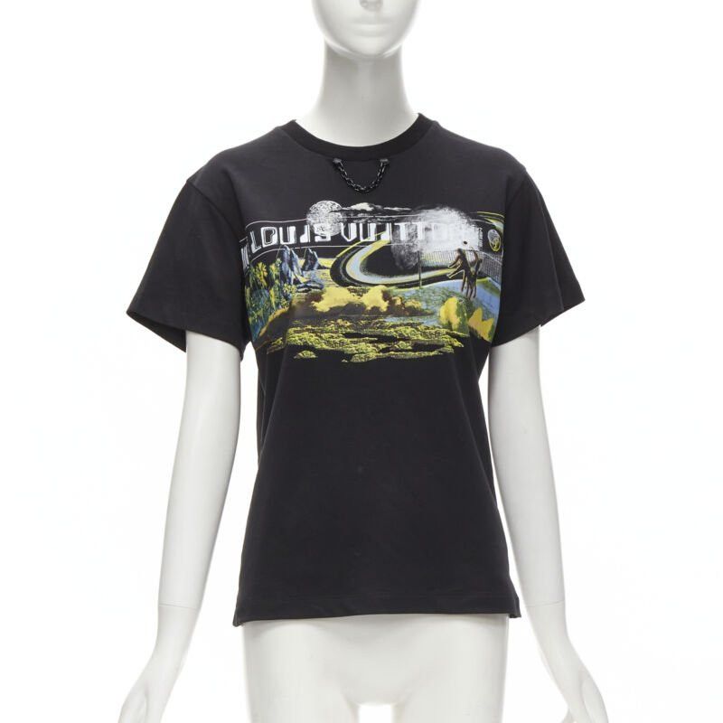 Louis Vuitton LOUIS VUITTON Volleyball Space graphic chain trimmed black cotton tshirt XS Size S / US 4 / IT 40 - 1 Thumbnail