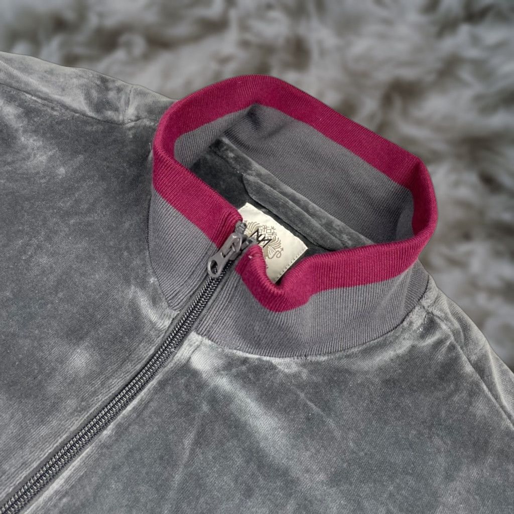 Maus & Hoffman Men's Velvet/Velour Track Jacket Gray/Purple Full Zip L Large Jacket