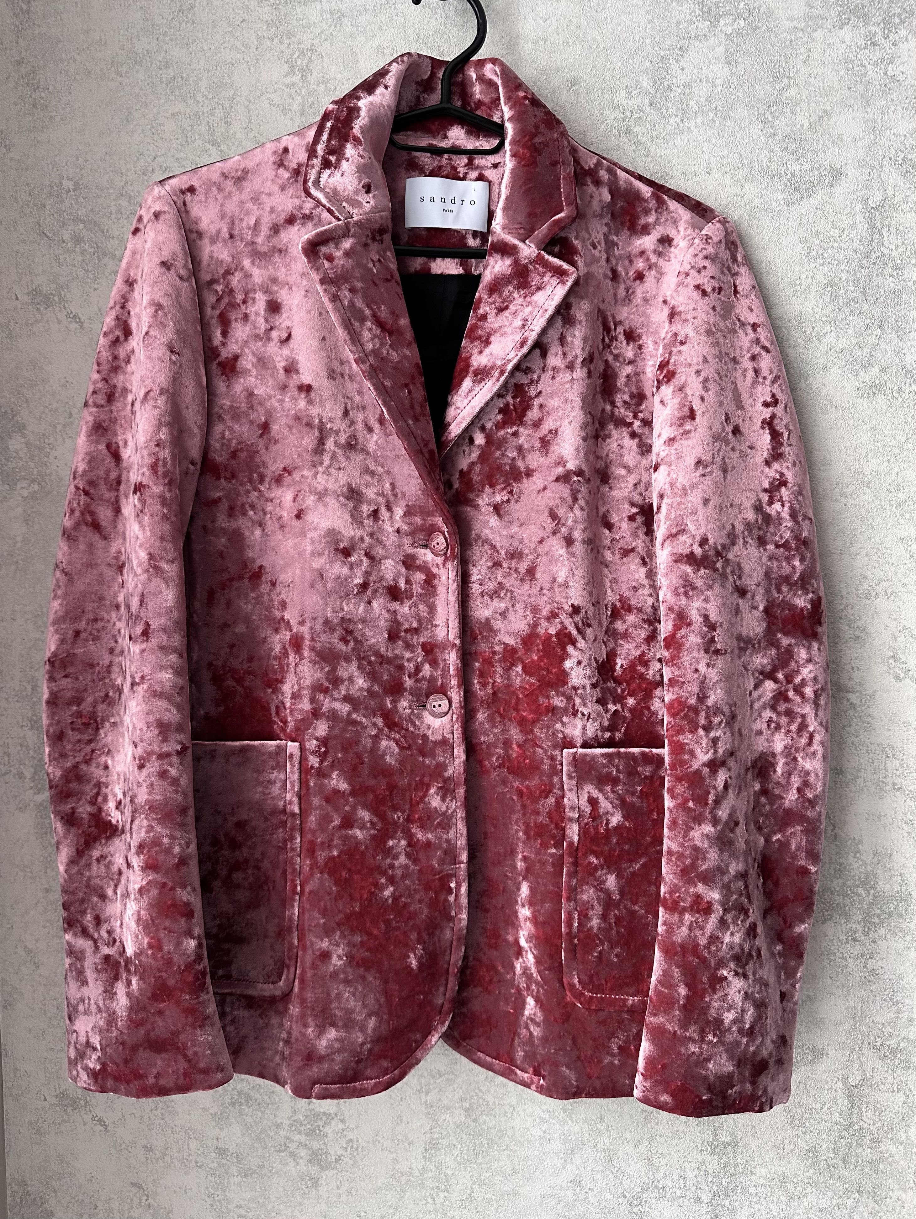 Sandro Sandro Paris Velvet Blazer Jacket Burgundy Designer Size XS / US 0-2 / IT 36-38 - 1 Thumbnail