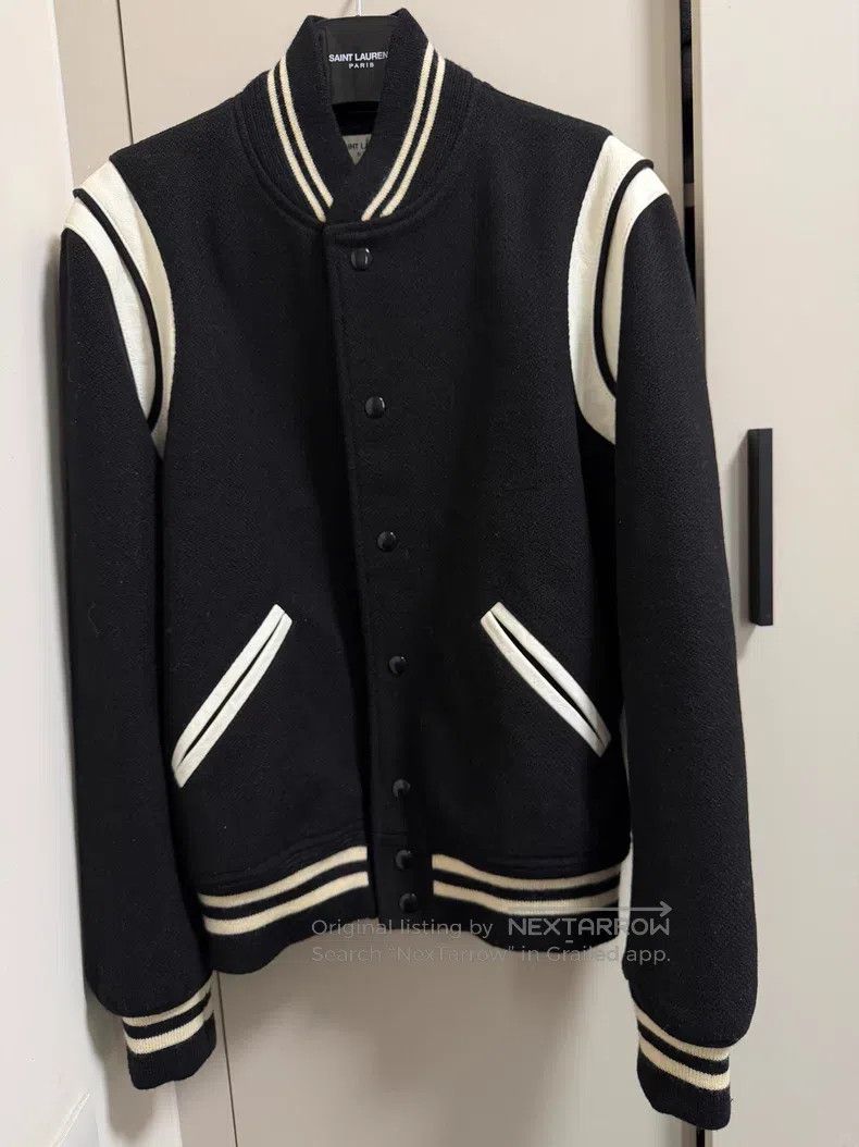 Saint Laurent Paris Saint Laurent Paris Black and White Woolen Baseball Jacket Size US M / EU 48-50 / 2 - 1 Thumbnail