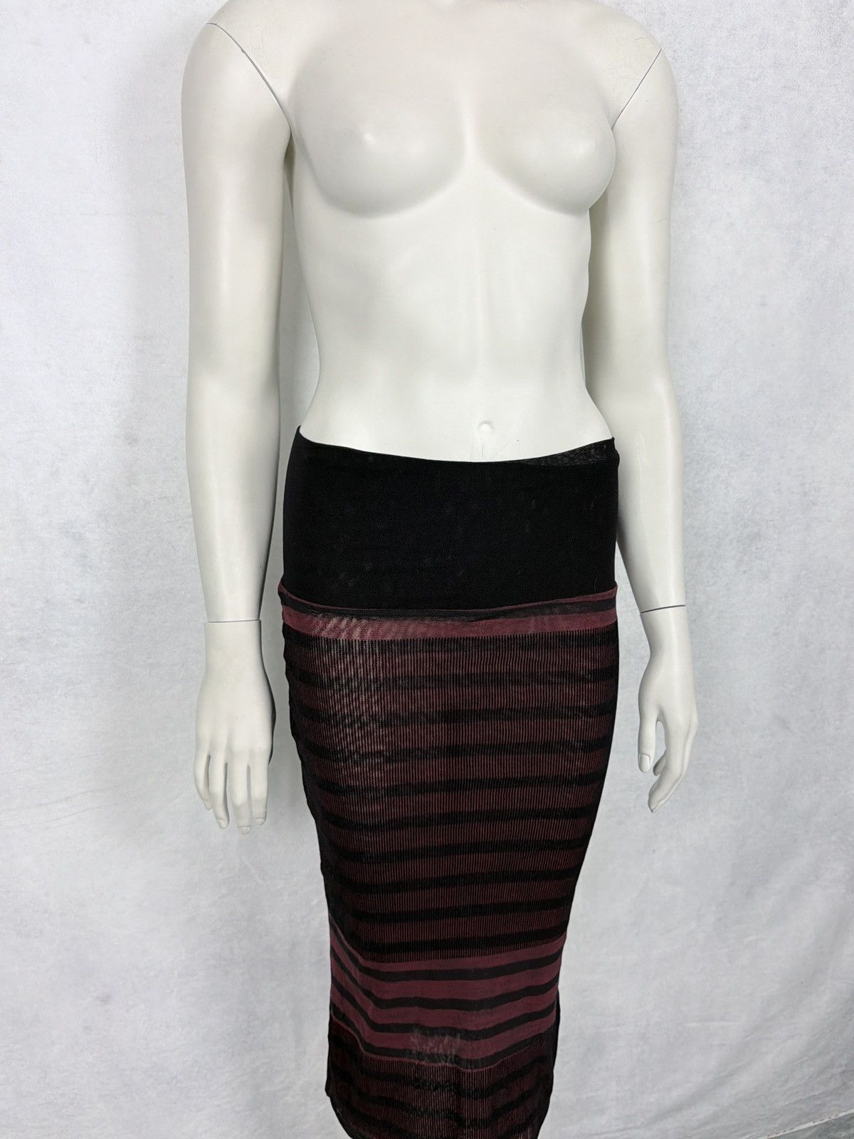 Jean Paul Gaultier Jean Paul Gaultier 2000’s Mesh Velvet Striped Maxi Skirt Size 27" / US 4 / IT 40 - 3 Thumbnail