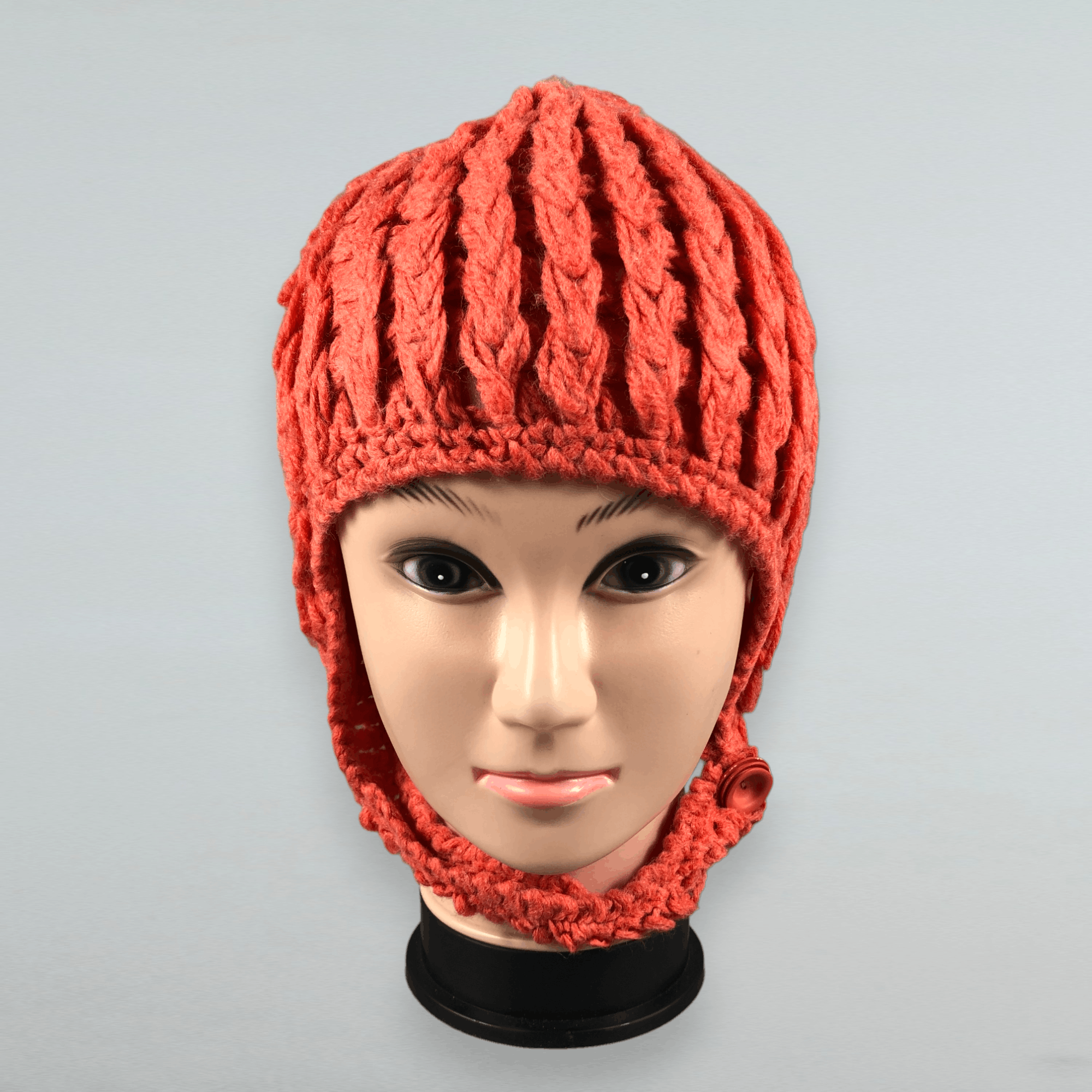 Japanese Brand Cable Crochet Earflap Beanie Size ONE SIZE - 1 Thumbnail