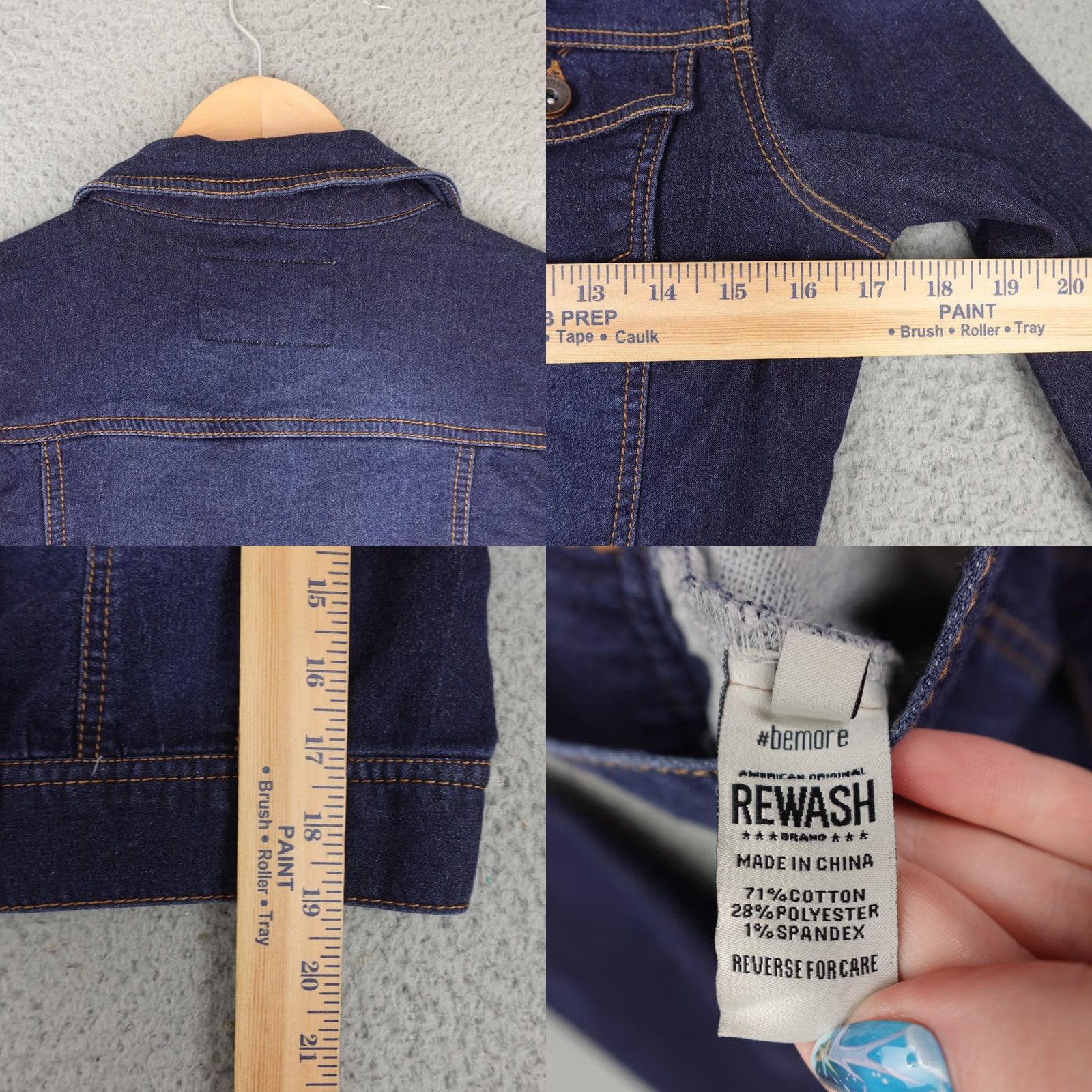 Vintage Rewash Denim Jacket Womens Small Blue Trucker Dark Wash Button Front Casual Jeans Jacket Size 28" / US 6 / IT 42 - 8 Thumbnail