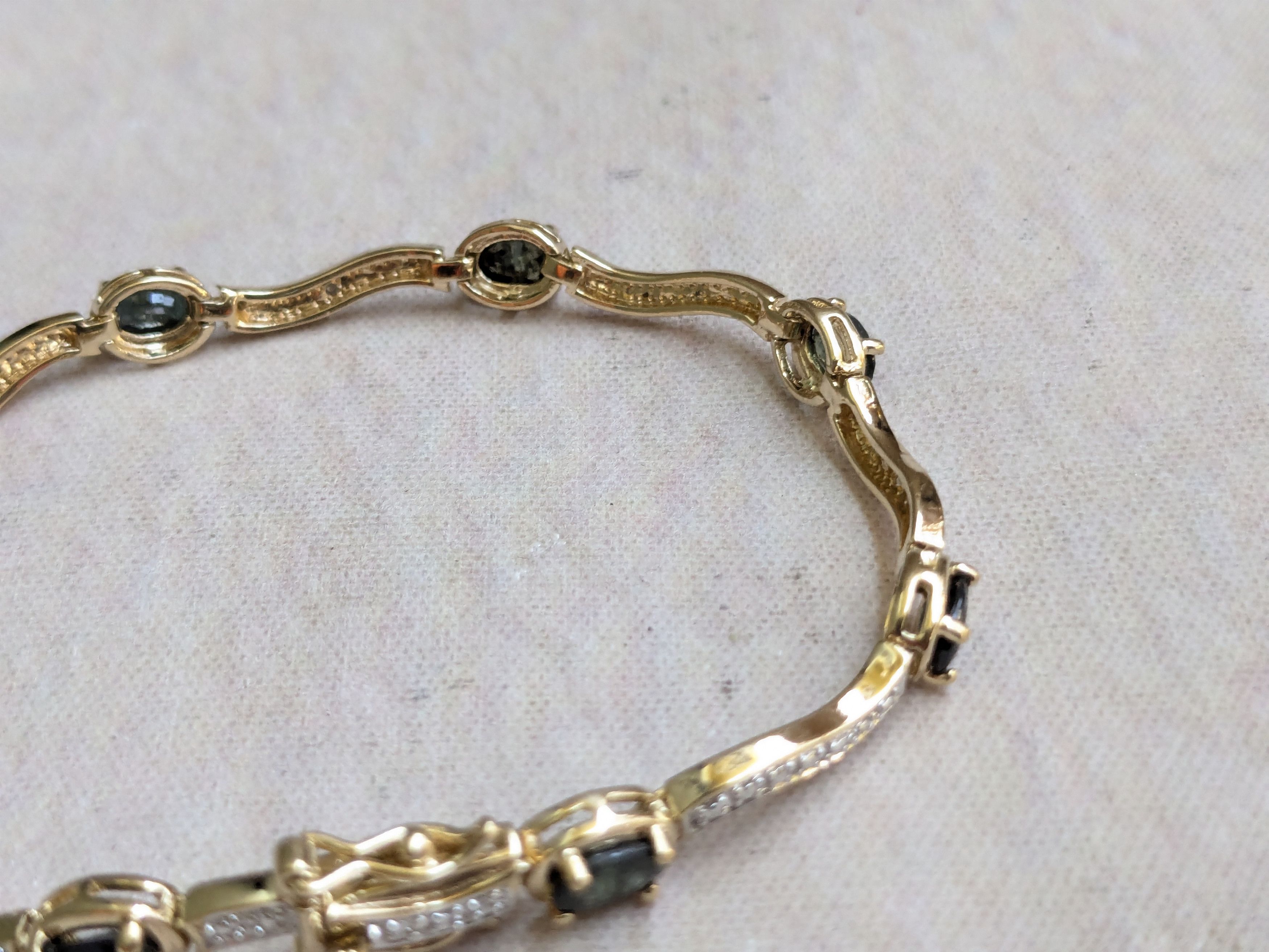 Sterling Silver Sterling Silver Tennis Bracelet Blue Gold Plated 7.25" Oval Size ONE SIZE - 4 Thumbnail