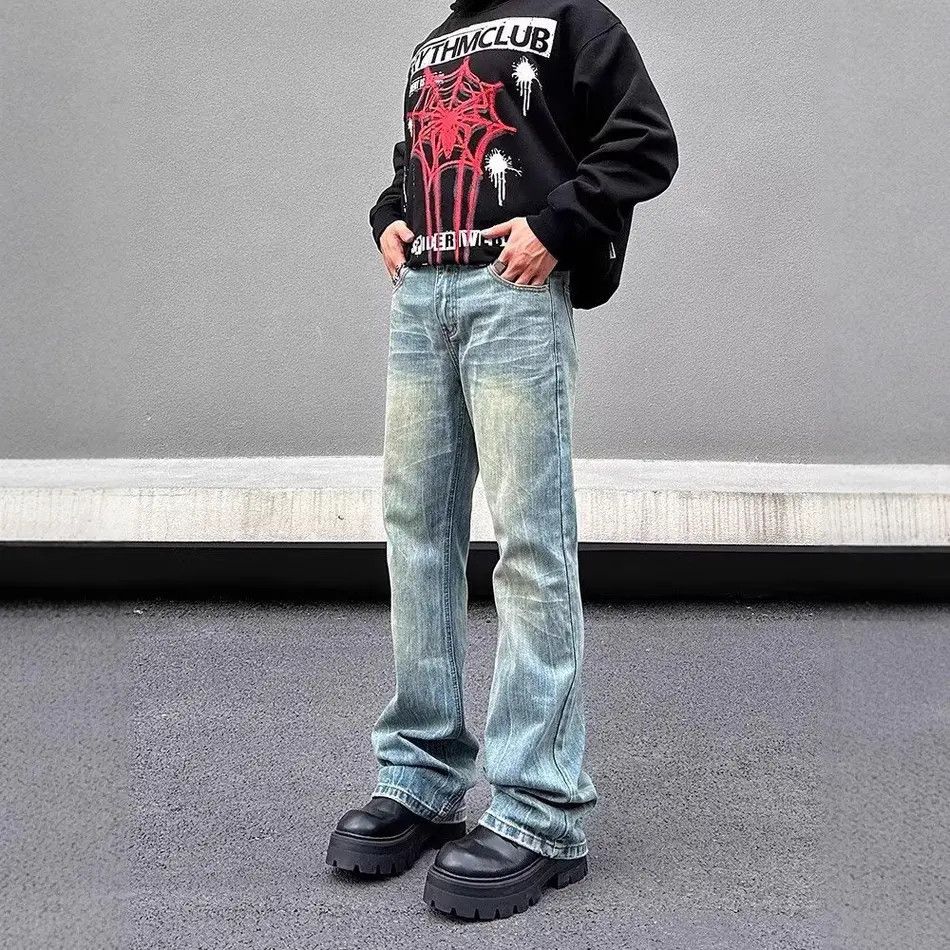 Japanese Brand Retro loose cat whisker slightly flared jeans Size US 30 / EU 46 - 1 Thumbnail