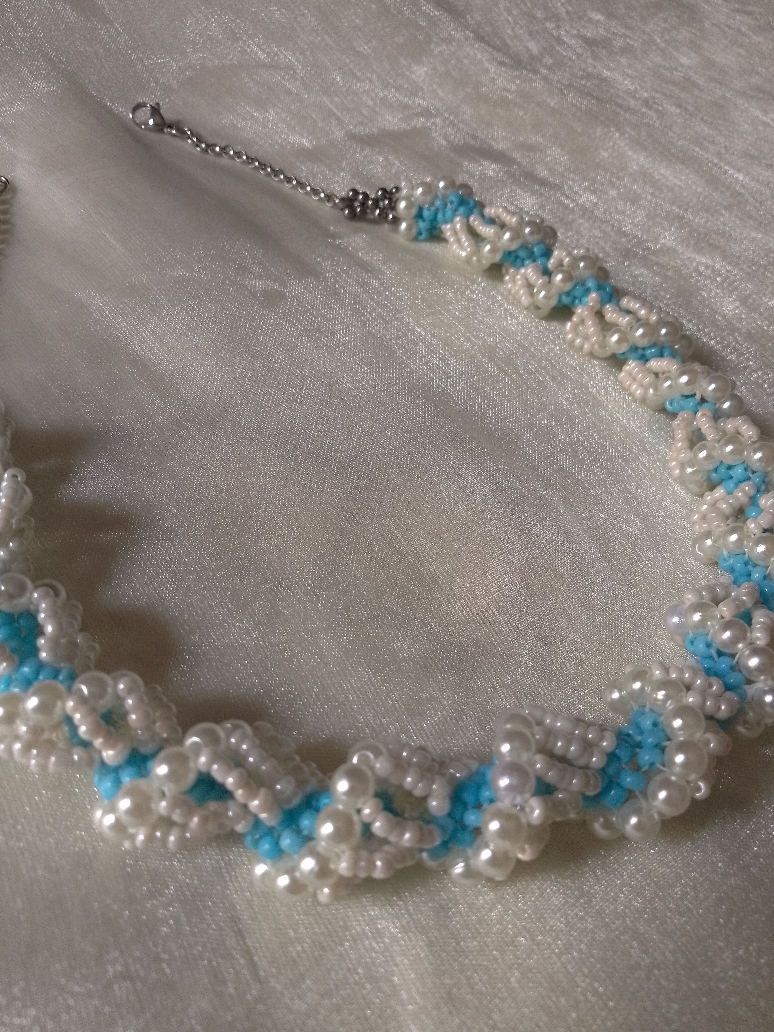 Handmade Necklace Vintage style beige blue tubular Size ONE SIZE - 3 Thumbnail