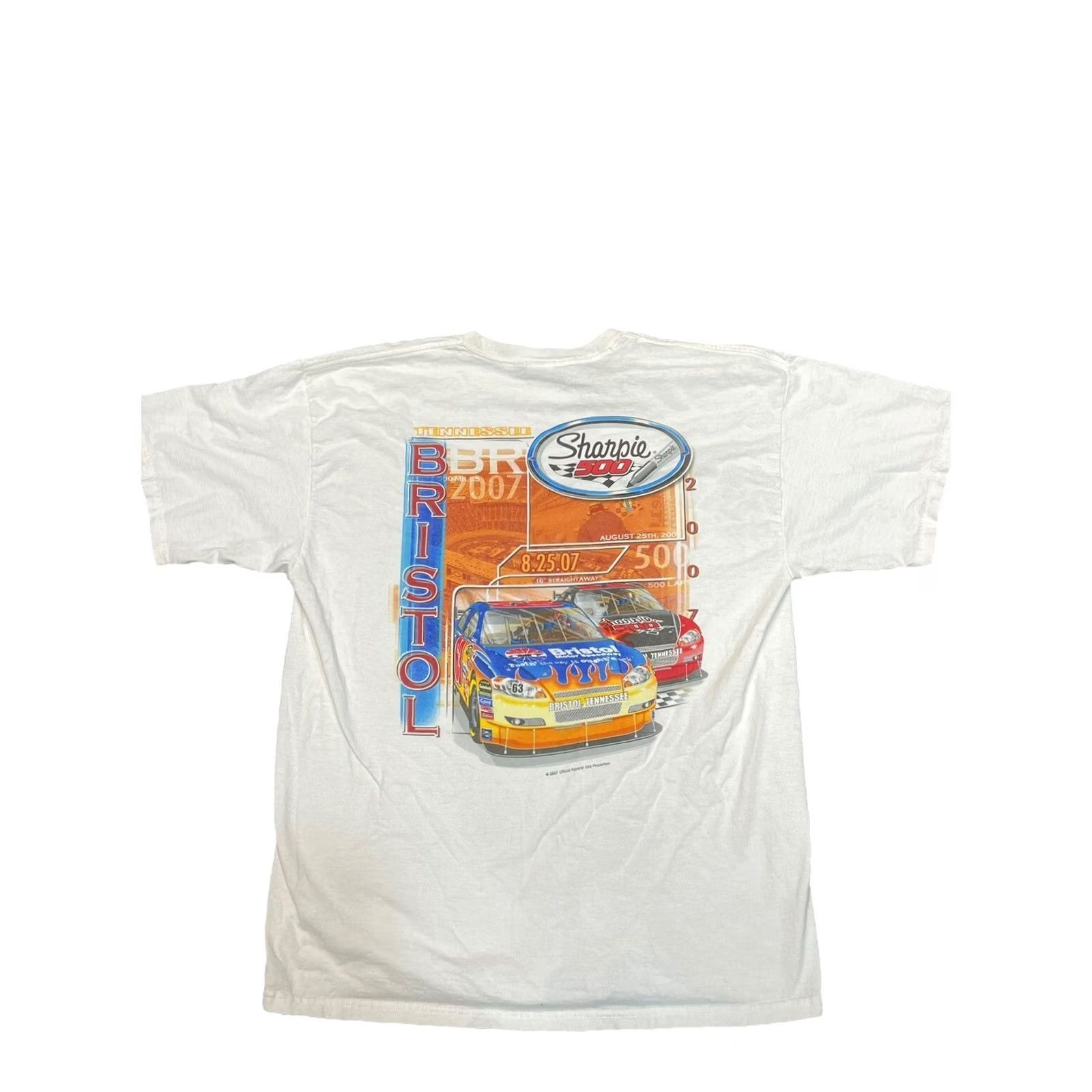 NASCAR VINTAGE Gilden T-Shirt Bristol Motor Speedway Sharpie 500 Racing White XL Men Size US XL / EU 56 / 4 - 3 Thumbnail