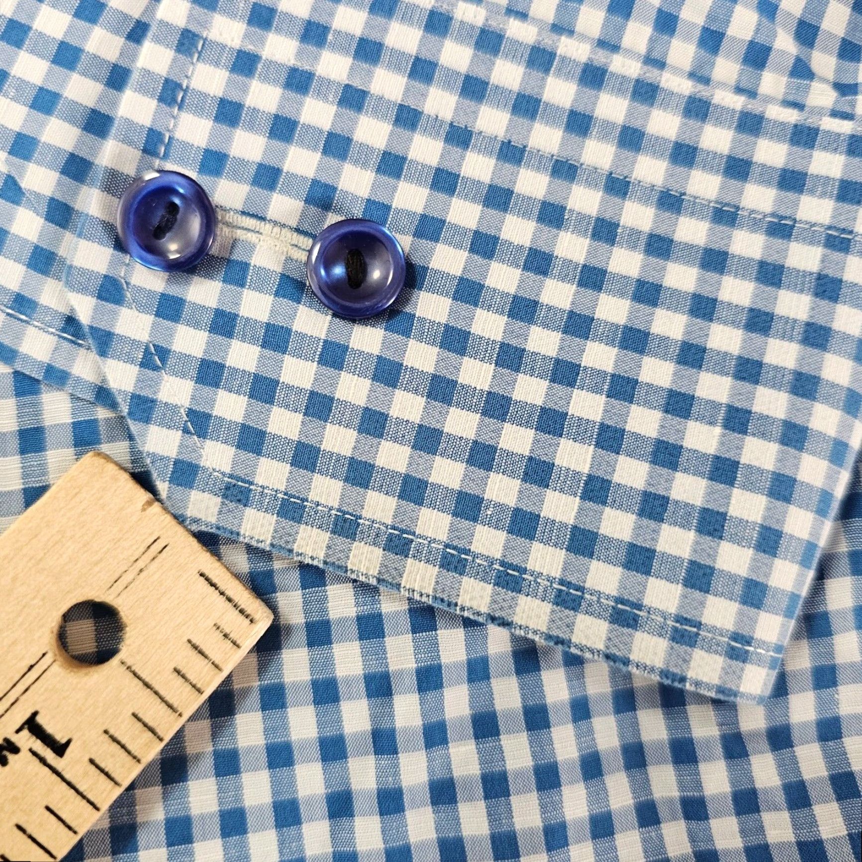 Eton Eton Dress Shirt Mens XL Blue Gingham Poplin Cotton Button Up - 17.5 Neck - 44 17.5 Contemporary Slimming Non-Iron Wrinkle Resistant Easy Care Size 46R - 6 Thumbnail