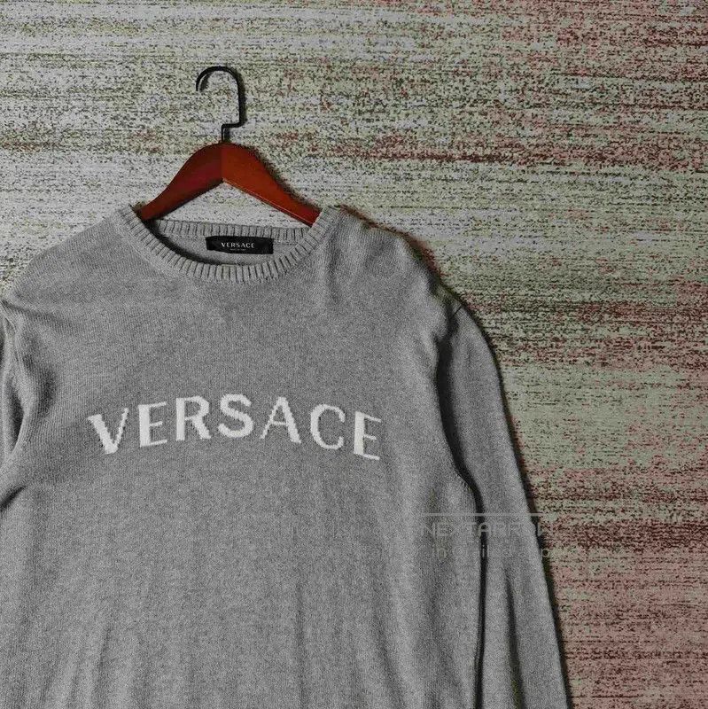 Versace Versace Gray Cotton Embroidered Pullover Sweater . Size US XL / EU 56 / 4 - 5 Thumbnail