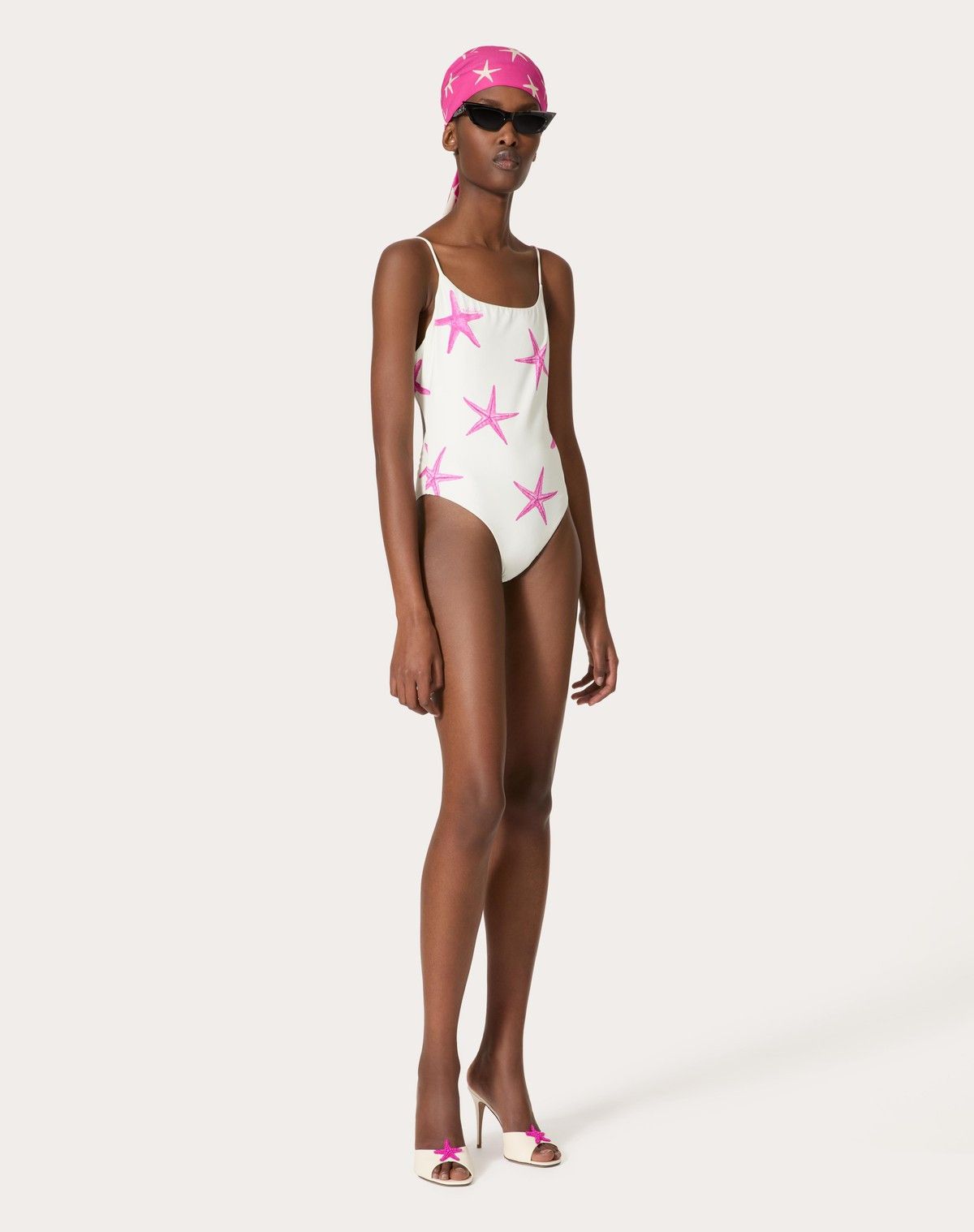 Valentino o1s1wg110525 Lycra Starfish One Piece Swimsuit in White Size M / US 6-8 / IT 42-44 - 2 Thumbnail