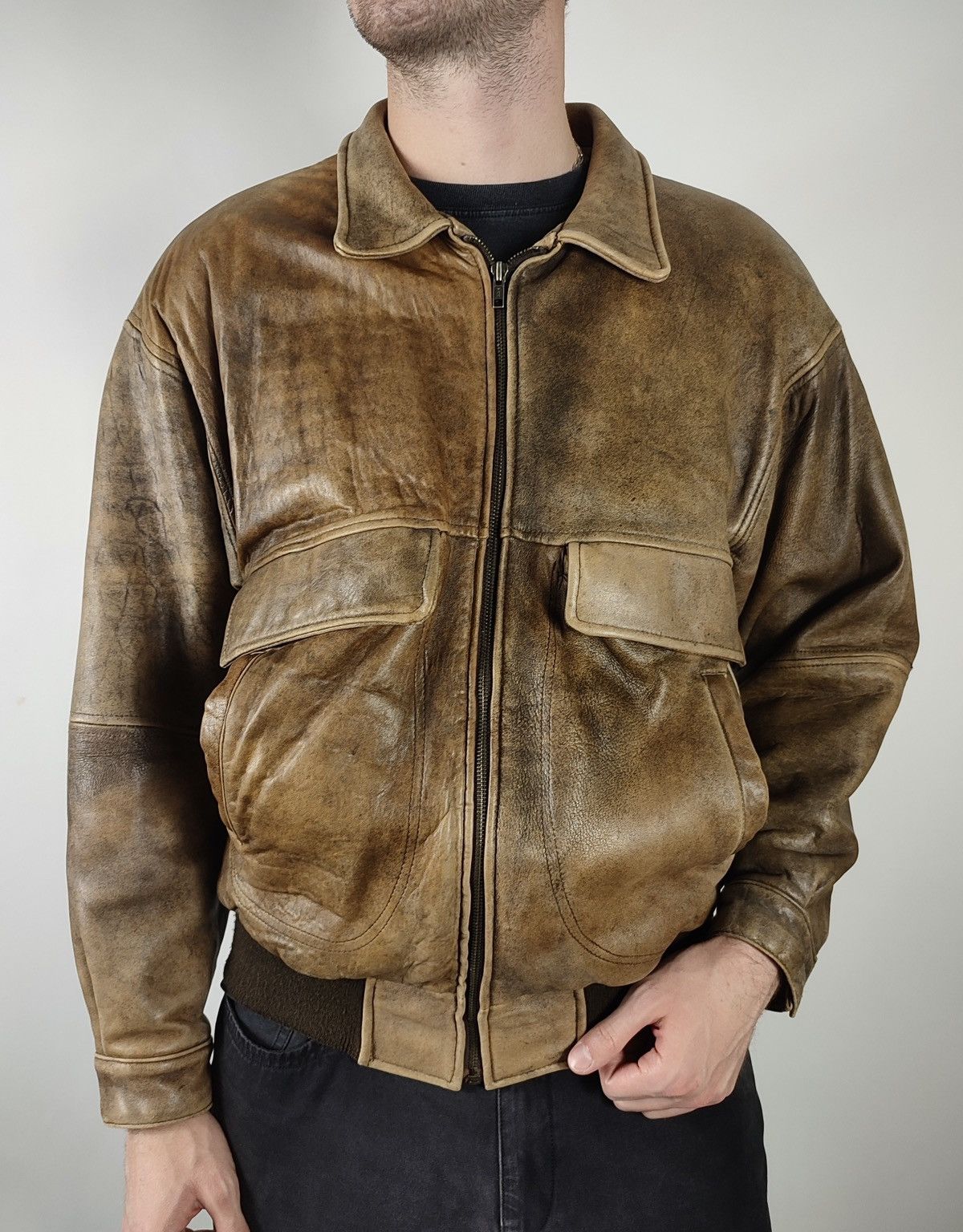 Genuine Leather 90s Vintage Aviator Leather Sheepskin Bomber Jacket Size US L / EU 52-54 / 3 - 4 Thumbnail
