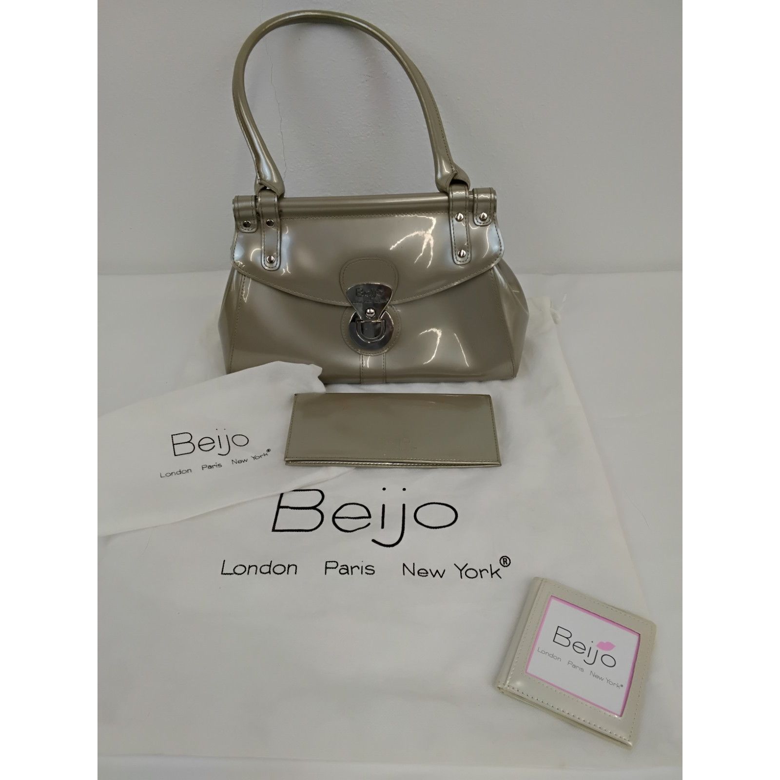 Other Beijo Handbag Taupe Silver PVC Purse & Wallet W/ Dust Bags Size ONE SIZE - 2 Thumbnail