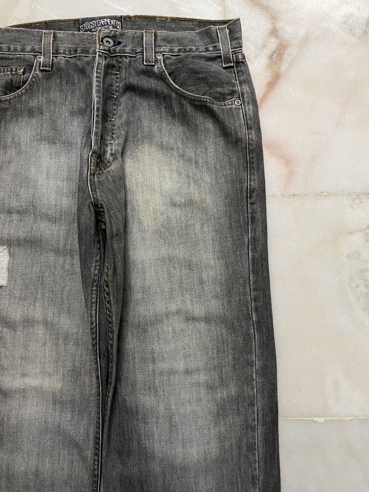 Stussy × Vintage Baggy💥90s Stussy Authentic Workgear Washed Faded Ripped jean Size US 33 - 5 Thumbnail