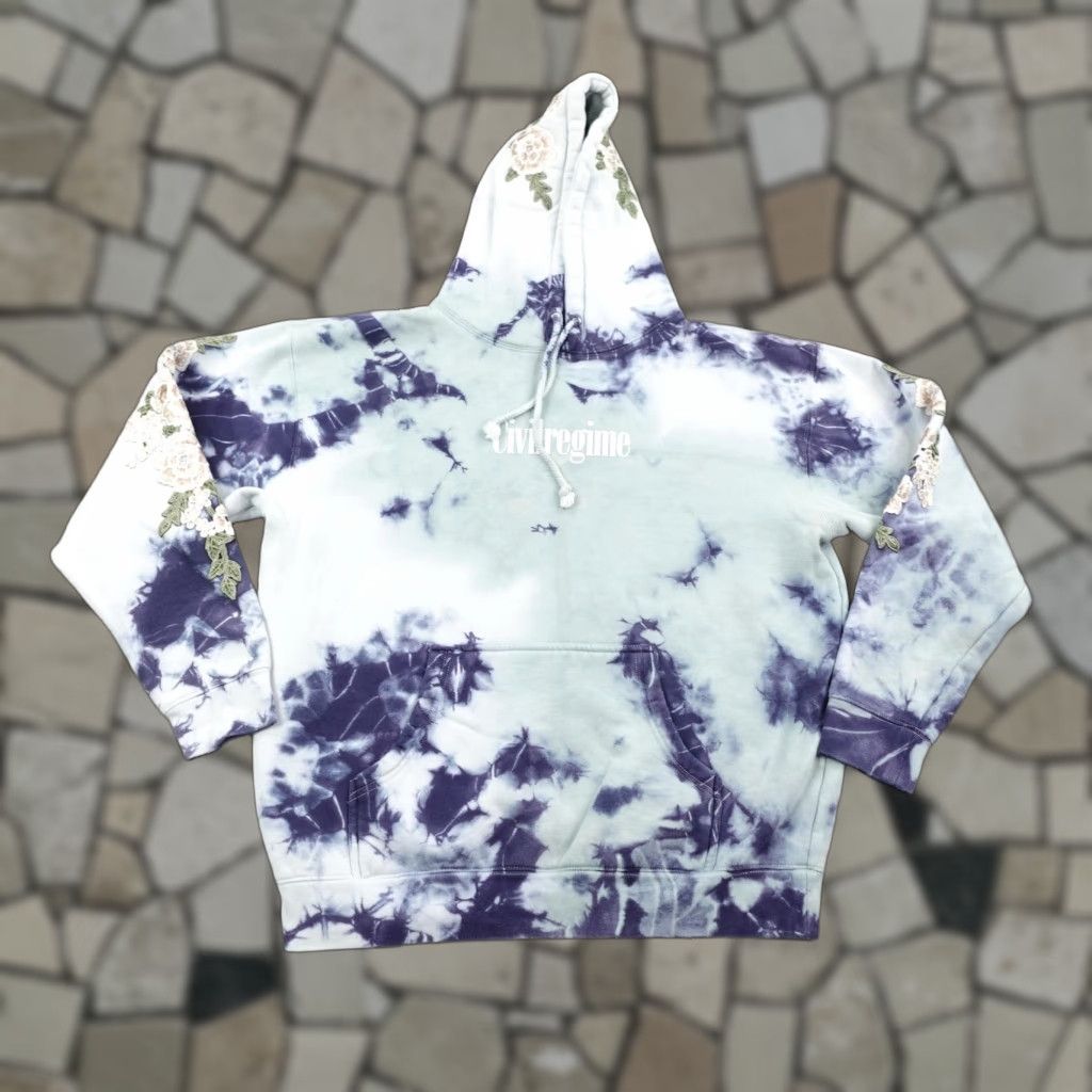 Vintage Civil Regime Hoodie Medium Blue Tie Dye Floral Embroidered Pullover Sweatshirt Size US M / EU 48-50 / 2 - 1 Thumbnail