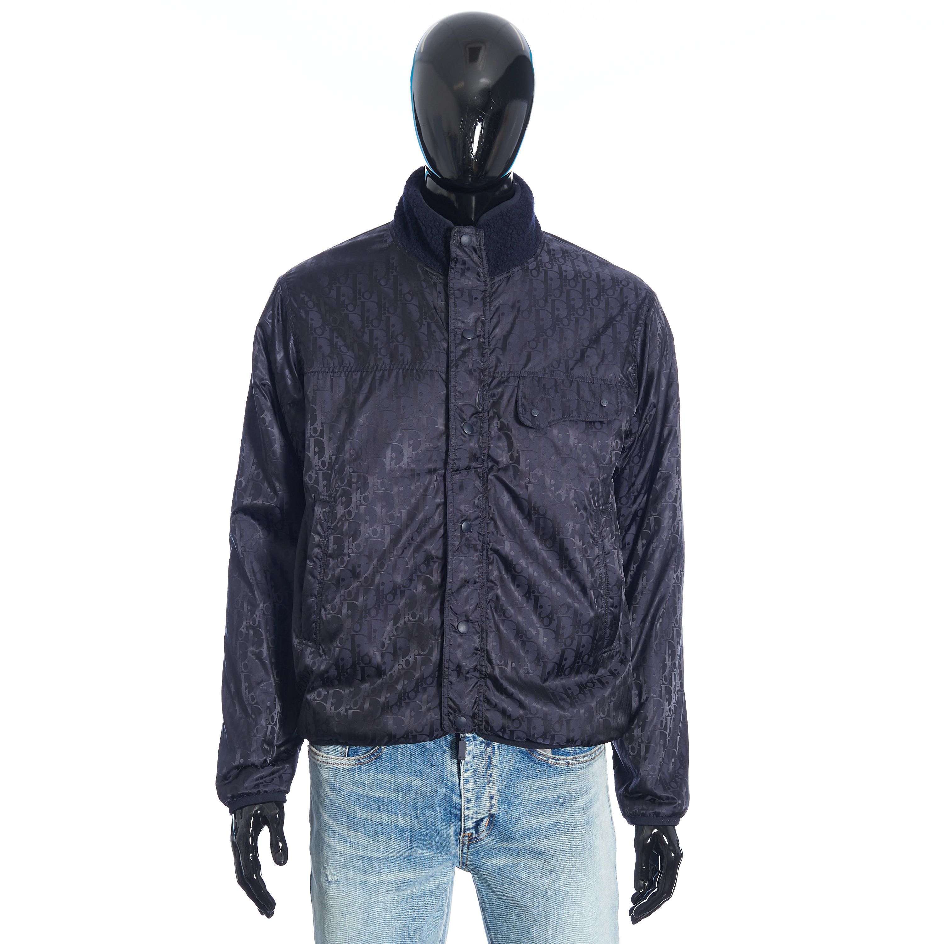 Reversible Dior Oblique Blouson In Navy Blue Wool Fleece