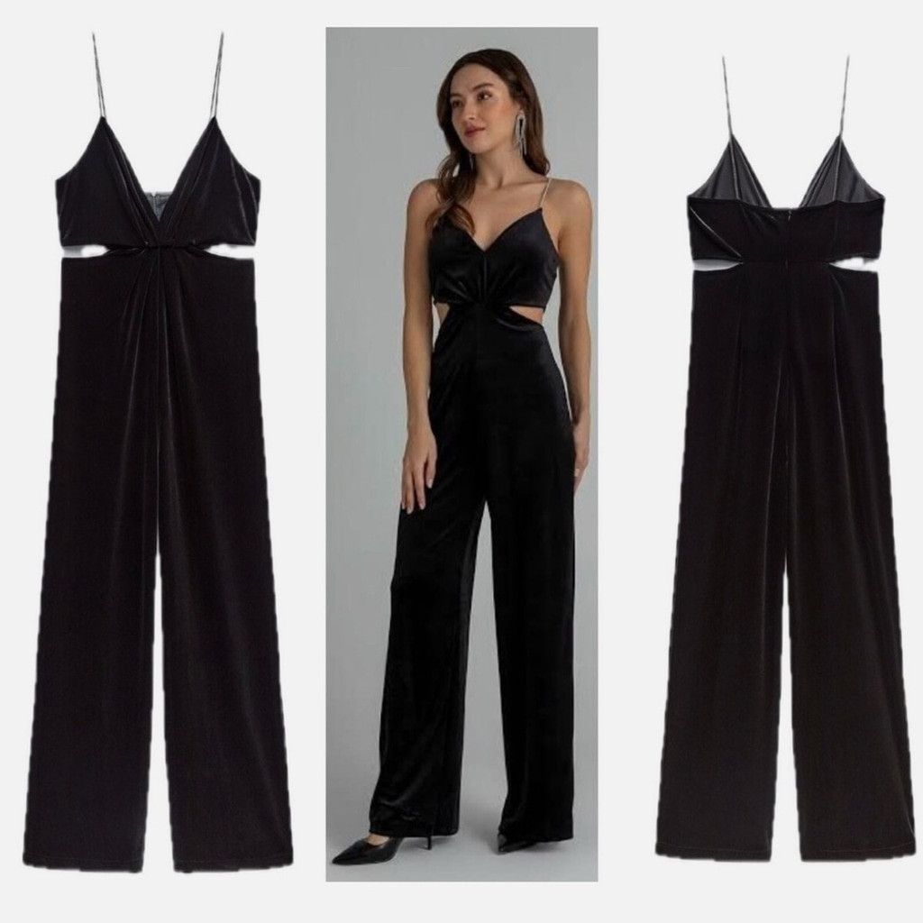 Zara 🖤 Zara Rhinestone Strap Velvet Jumpsuit Size L / US 10 / IT 46 - 2 Thumbnail