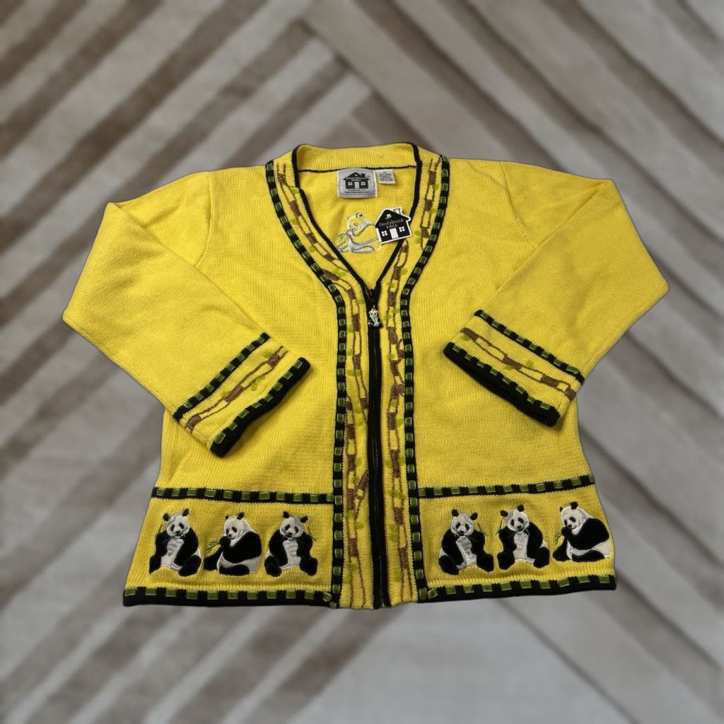 Vintage VINTAGE Storybook Knits Sweater Full Zip Womens Small Yellow Panda Bear Animals Casual Knit Zipper - Size S / US 4 / IT 40 - 1 Thumbnail