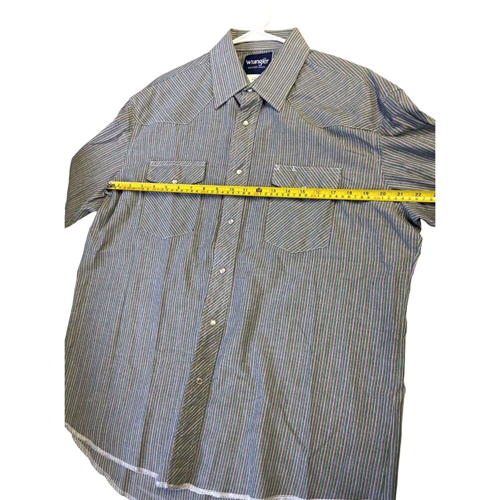 Wrangler Wrangler Western Shirt Mens Dress Snap Button Green Striped 16.5 x 34 L/S pocket Size 46R - 4 Thumbnail