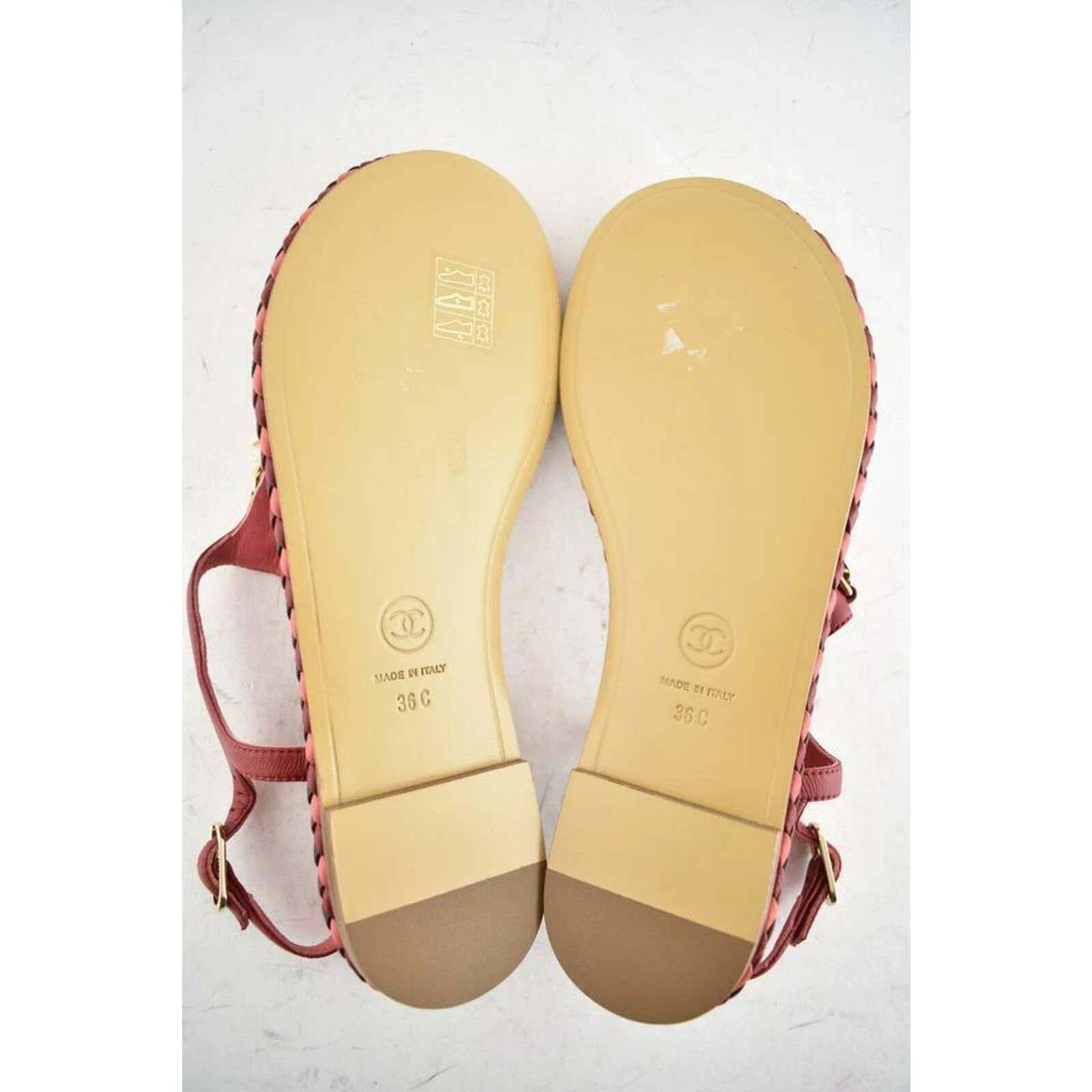 Chanel Chanel Red Braided Gold CC Logo Chain Thong Ankle Strap Size US 6 / IT 36 - 10 Thumbnail
