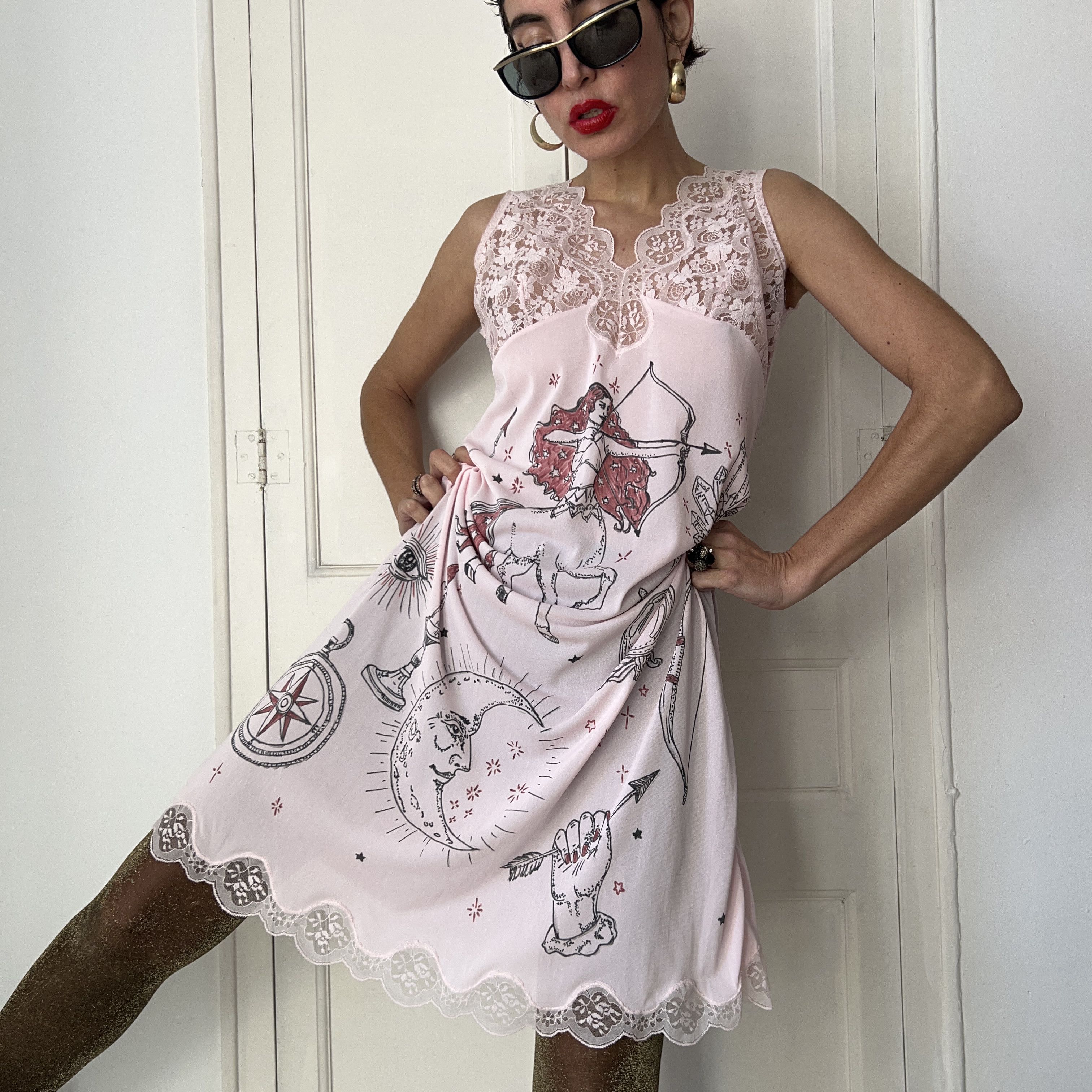Custommade Handpainted Sagittarius Slip Dress Size L / US 10 / IT 46 - 4 Thumbnail