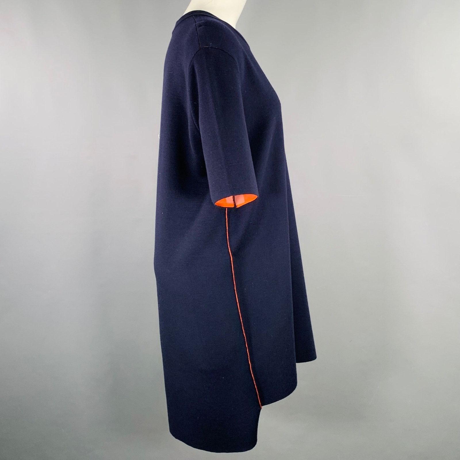 DKNY Navy Orange Merino Wool Contrast Trim Short Sleeve Dress Size M / US 6-8 / IT 42-44 - 2 Thumbnail