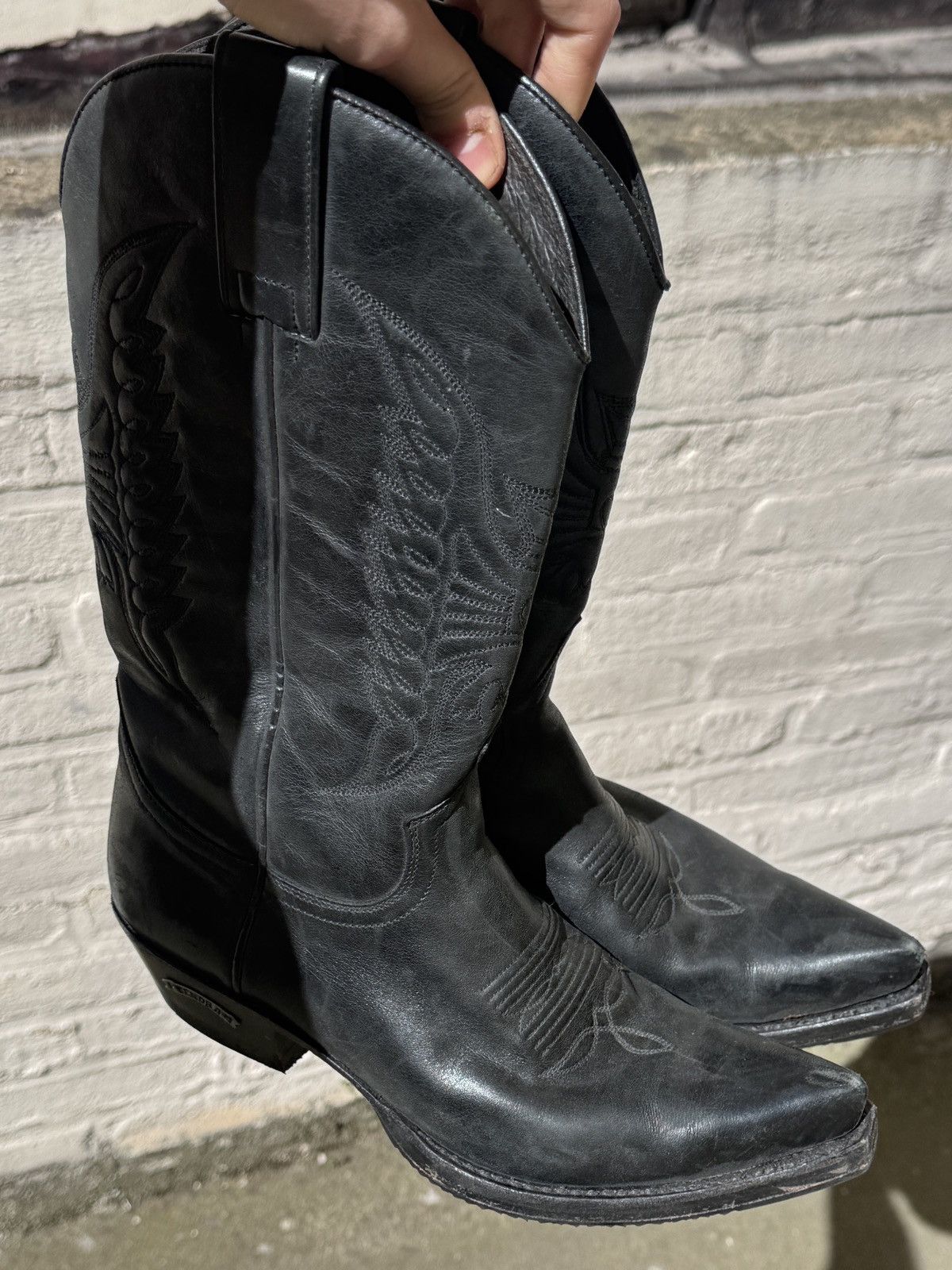 Sendra Sendra Handcrafted Black Leather Snip-Toe Western Boots Size US 10 / IT 40 - 12 Thumbnail