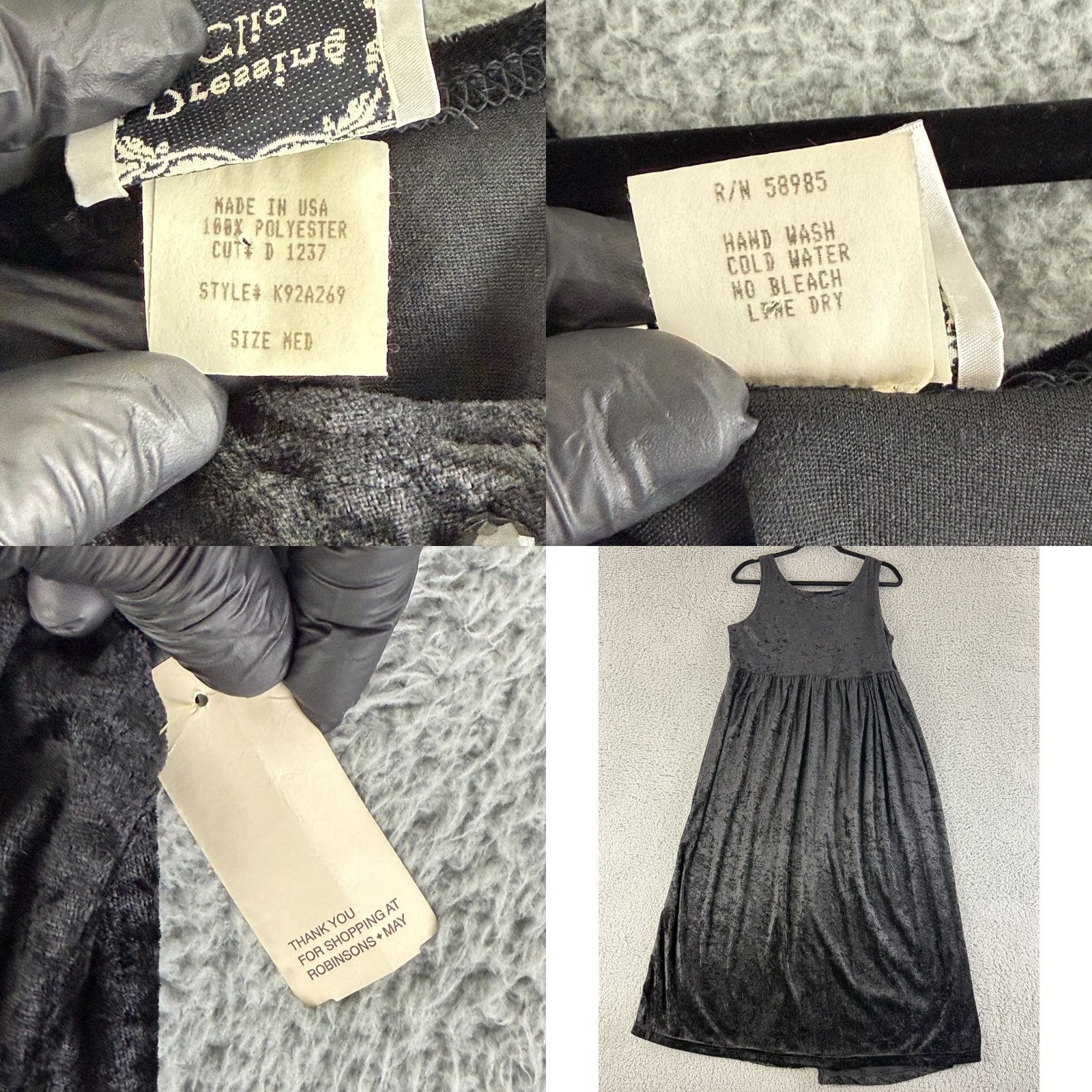 Velvet Vintage Dressing Clio Maxi Dress Womens M Black Velvet Sleeveless USA Made Size M / US 6-8 / IT 42-44 - 8 Thumbnail