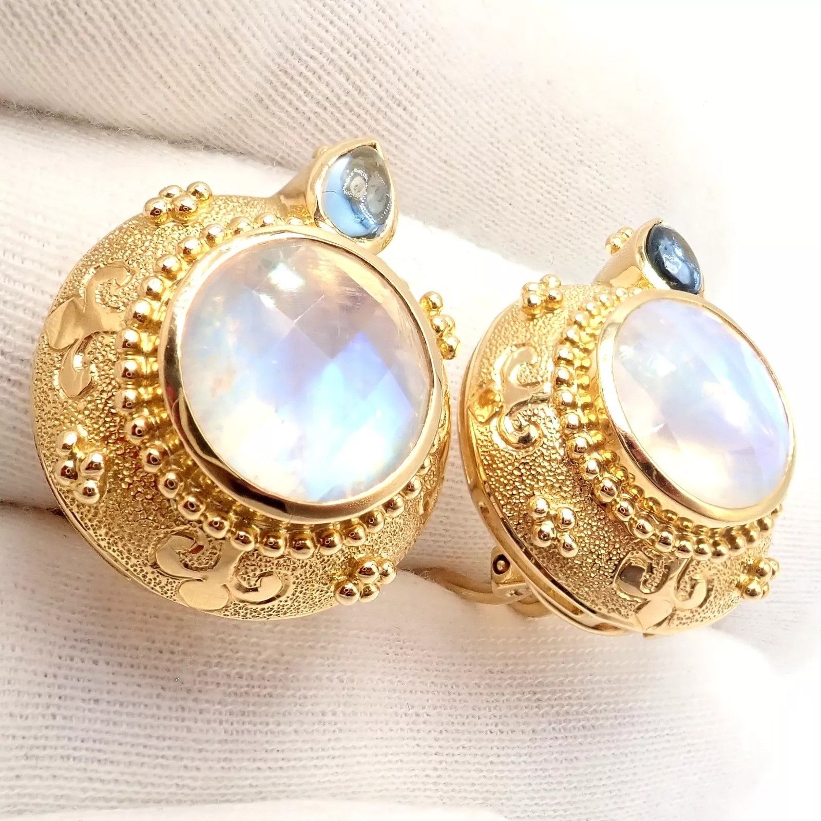 Vintage Paula Crevoshay Gold Aquamarine Moonstone Earrings OOAK Size ONE SIZE - 6 Thumbnail