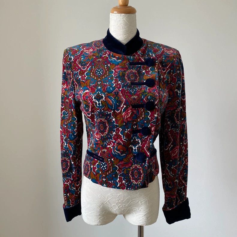 Kenzo KENZO Vintage blue velvet patchwork paisley long-sleeve su Size XS / US 0-2 / IT 36-38 - 1 Thumbnail