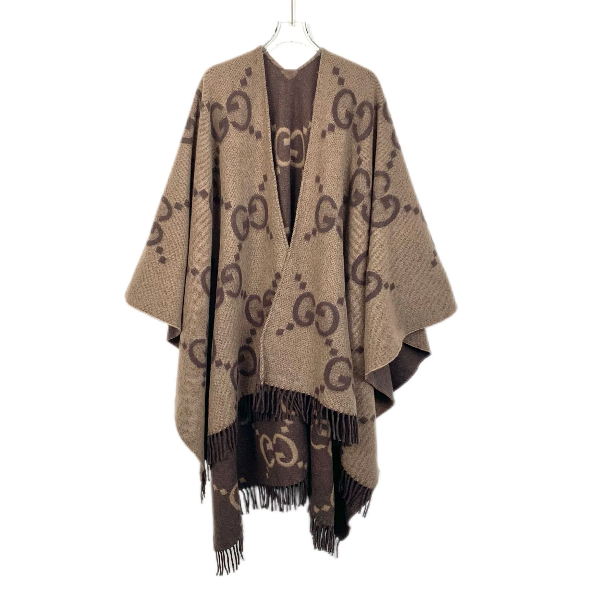 Gucci Gucci GG Logo Wool Cashmere Poncho Shawl Wrap Cape With Frin Size M / US 6-8 / IT 42-44 - 1 Thumbnail