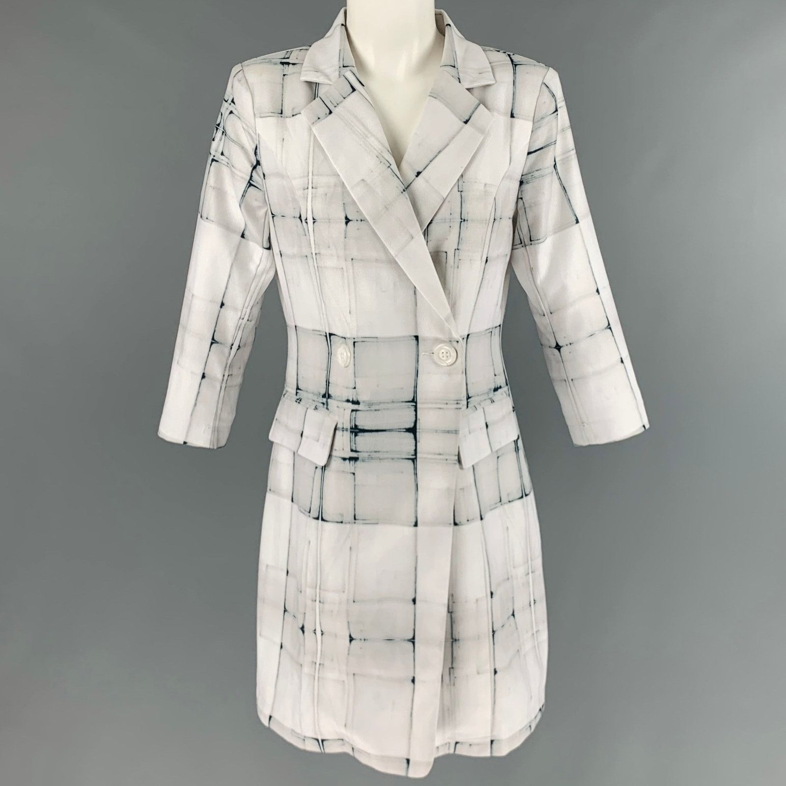 Other SIMON CHANG Size 6 White Grey Polyester Blend Squares Jacket Size M / US 6-8 / IT 42-44 - 1 Thumbnail
