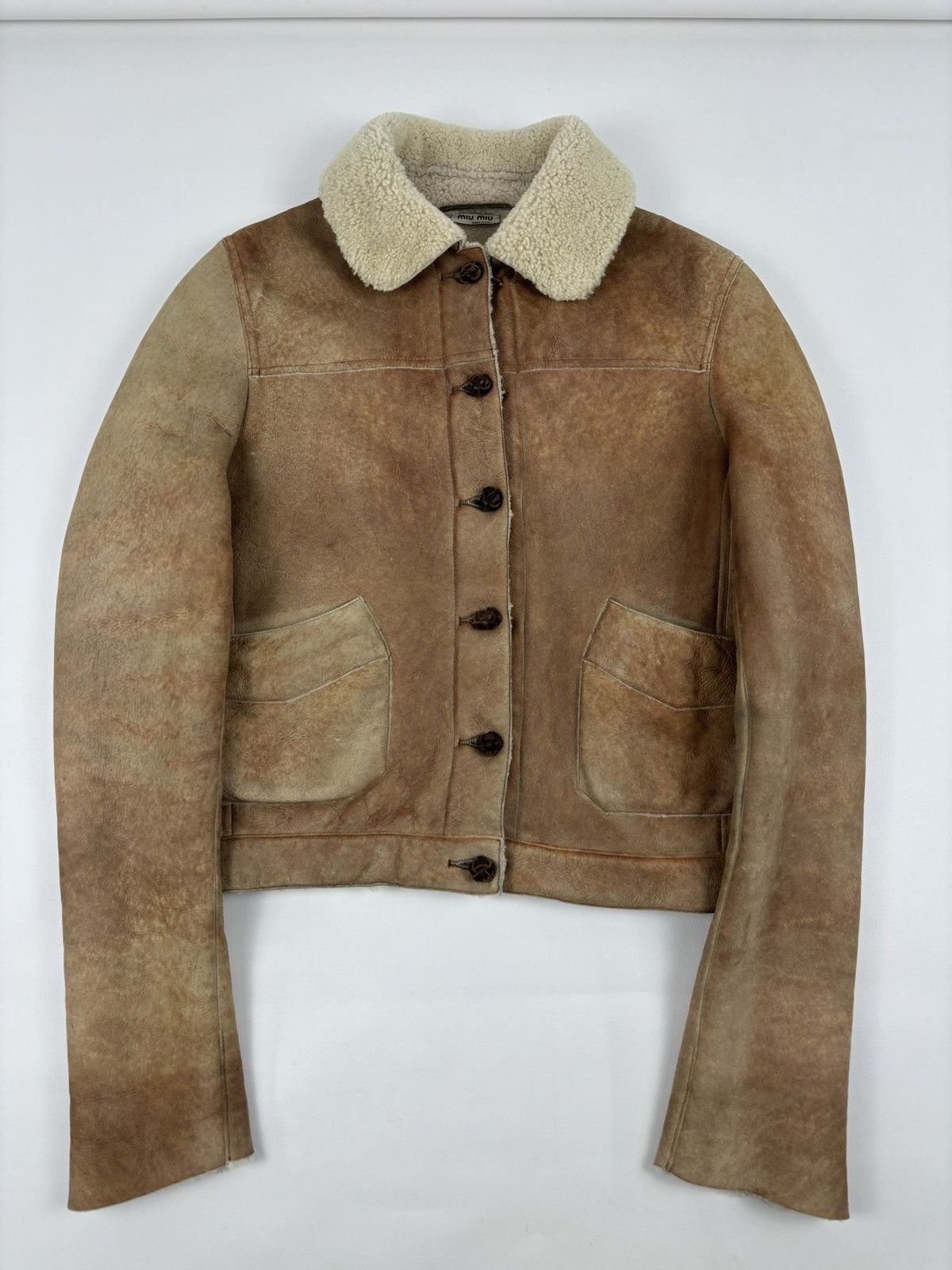 Miu Miu Y2K Dyed Sheep Fur Leather Coat Aviator Jacket Biker Bomber Size M / US 6-8 / IT 42-44 - 1 Thumbnail