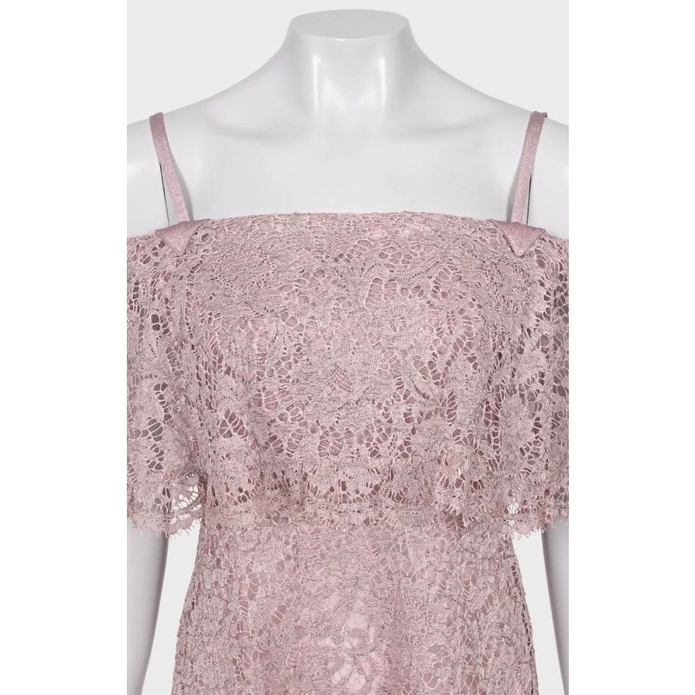 knee length dresses for ladies 1993 Valentino Blush Pink Silk & Sheer Chantilly-Lace Tiered Maxi Dress
