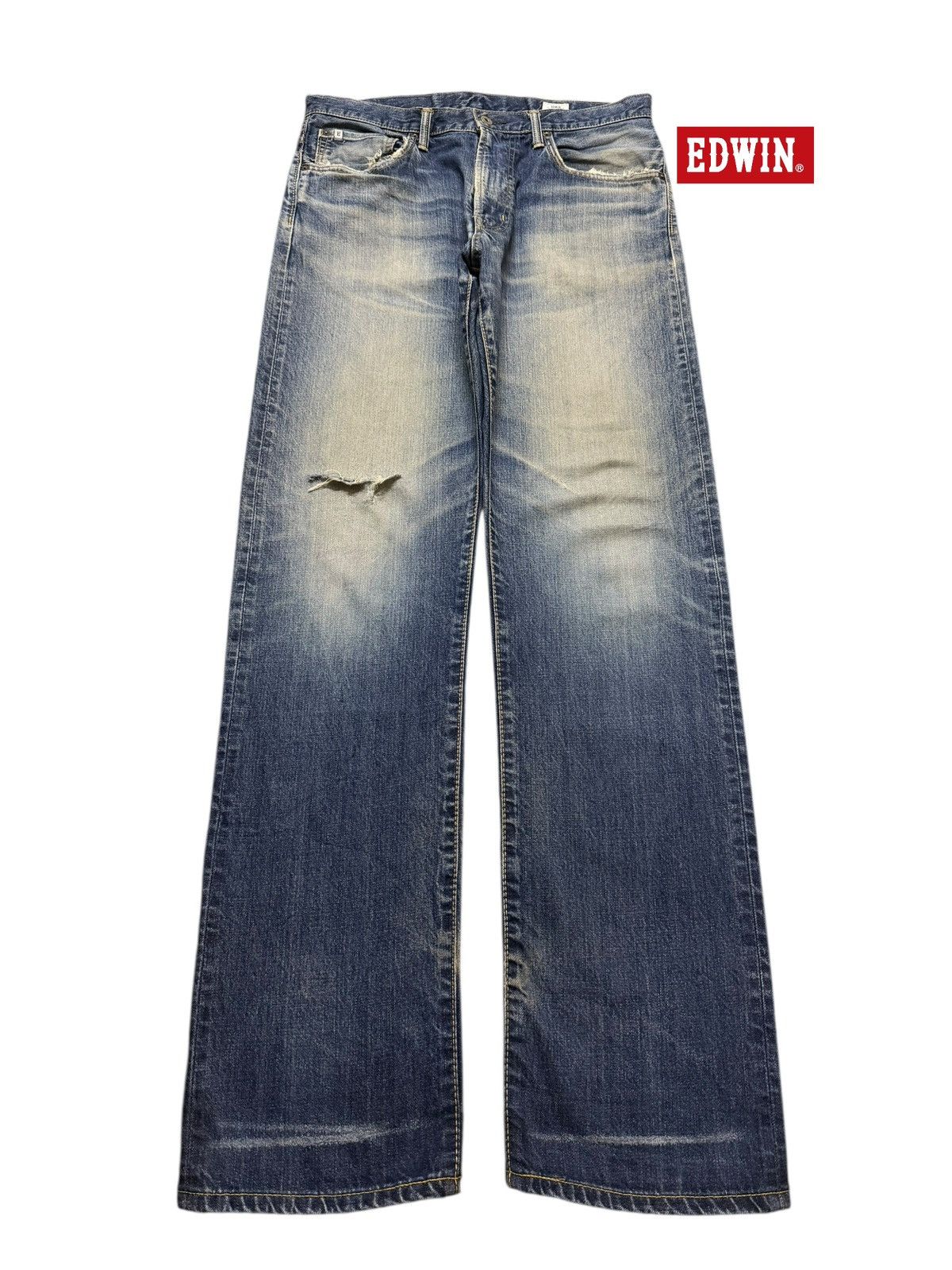 Edwin Vintage 90s Edwin Blue Faded Wash Distressed Straight Loose Size US 34 / EU 50 - 1 Thumbnail