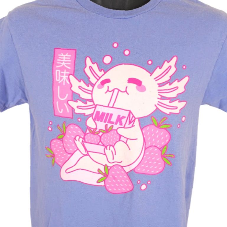 Hot Topic Axolotl Strawberry Milk T Shirt Mens Size Small Purple Kawaii Japanese Size US S / EU 44-46 / 1 - 2 Thumbnail