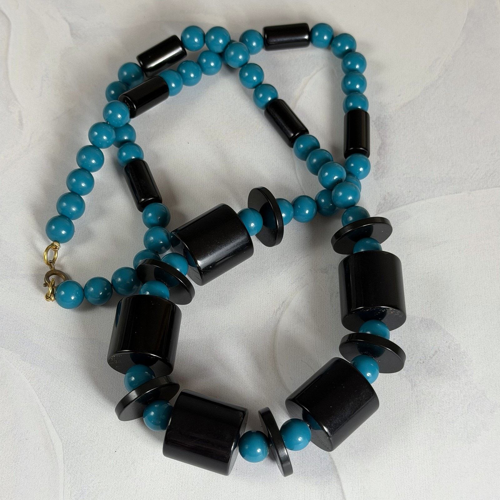 Other VTG 1980s 30" Teal & Black Cylinder & Disc Beaded Necklace Size ONE SIZE - 5 Thumbnail