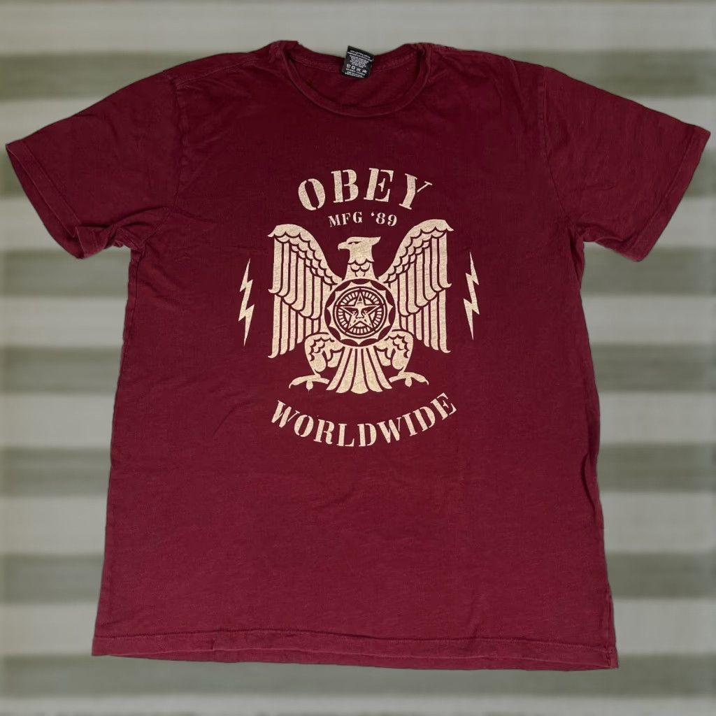 Obey OBEY WORLDWIDE MFG '89 T-SHIRT Unisex Adults M Maroon Nike? Size US M / EU 48-50 / 2 - 1 Thumbnail