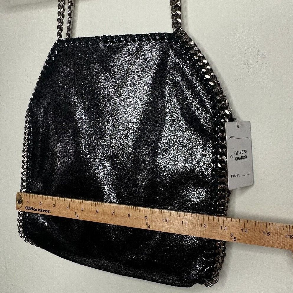 Other NWT Chic Fabella Tote Black Silver Chain Leatherette Zip Size ONE SIZE - 14 Thumbnail