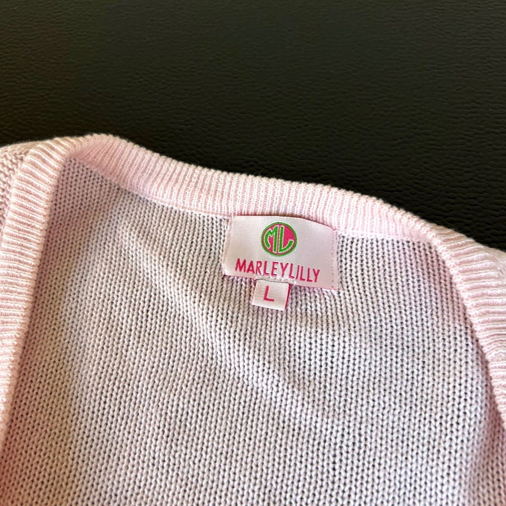 Vintage MarleyLilly Cardigan Women Large Pink Fringe Open Front Knit Sweater Monogrammed Size L / US 10 / IT 46 - 3 Thumbnail