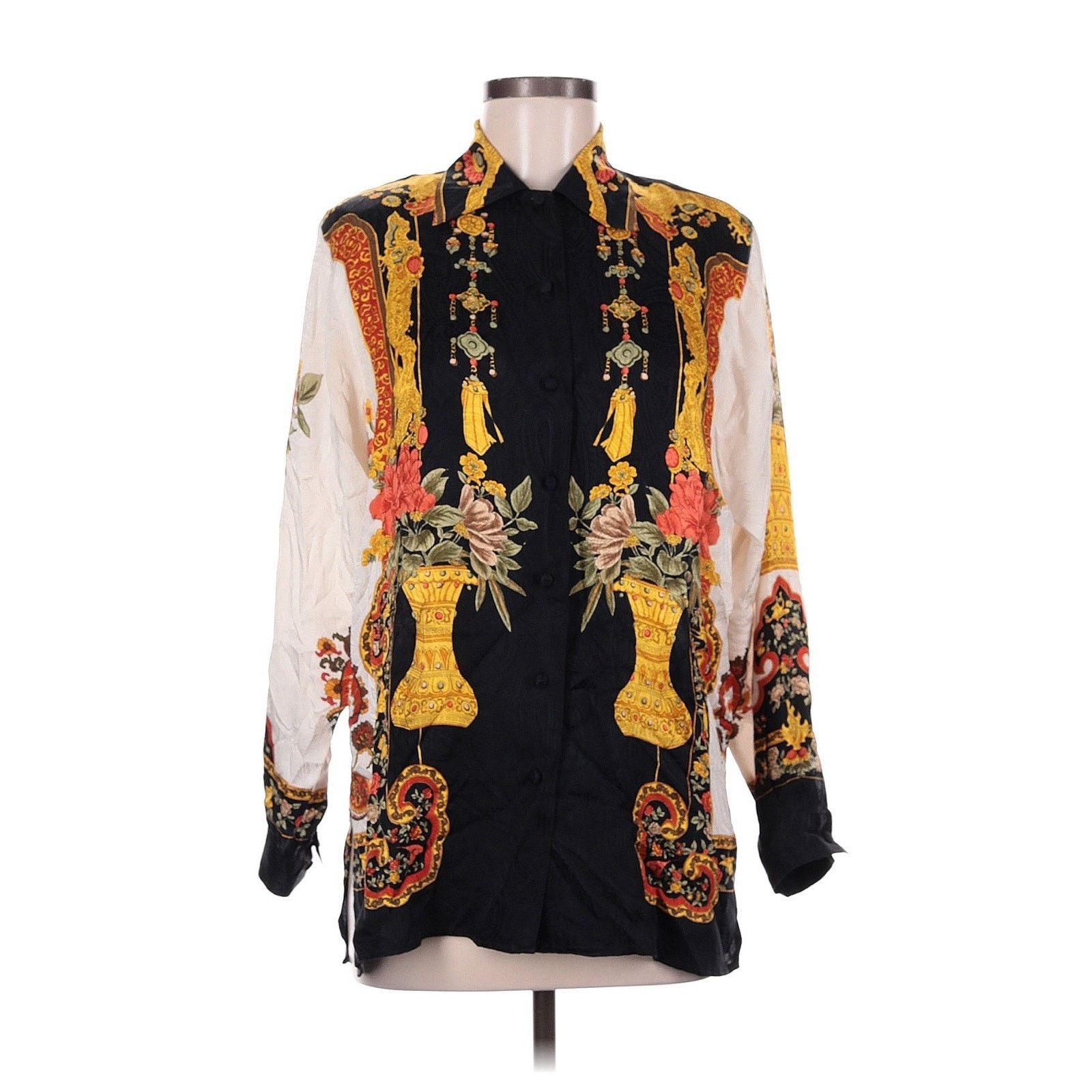 Vintage Carnation Black Gold Grecian Print Skin Button Down Blouse Size M / US 6-8 / IT 42-44 - 1 Thumbnail