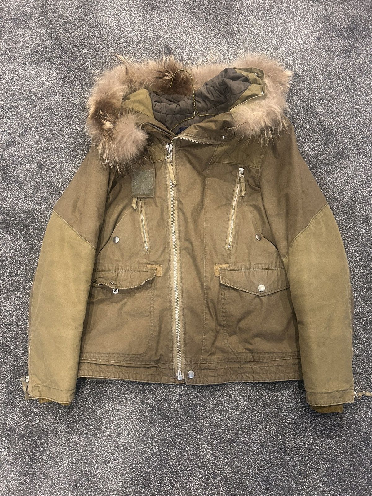 image of John Undercover Jun Takahashi Olive Fur Parka Astro Jacket, Men's (Size Medium)