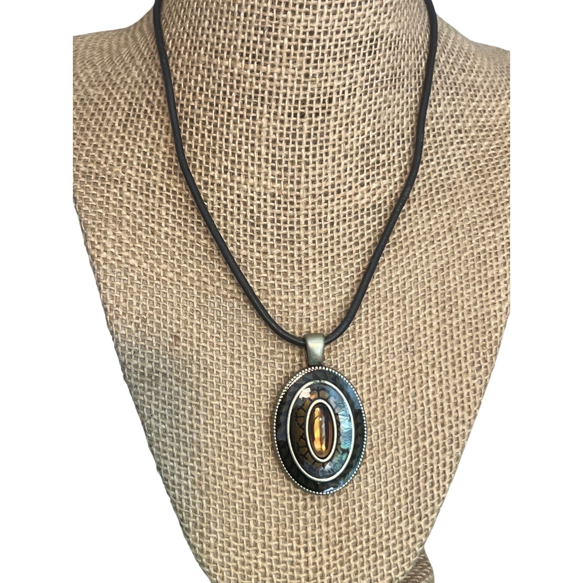 Other Lia Sophia Realm Brown Enamel Glass Bead Oval Pendant Neckla Size ONE SIZE - 1 Thumbnail