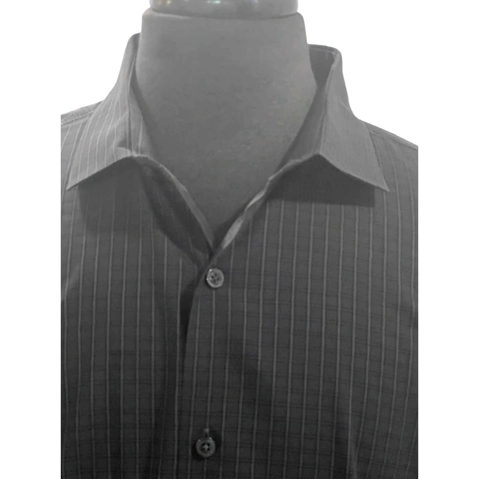 Perry Ellis Perry Ellis Non-Iron Mens XL Spread Collar 100% Cotton Black Windowpane Dress Shirt Size 46R - 2 Thumbnail