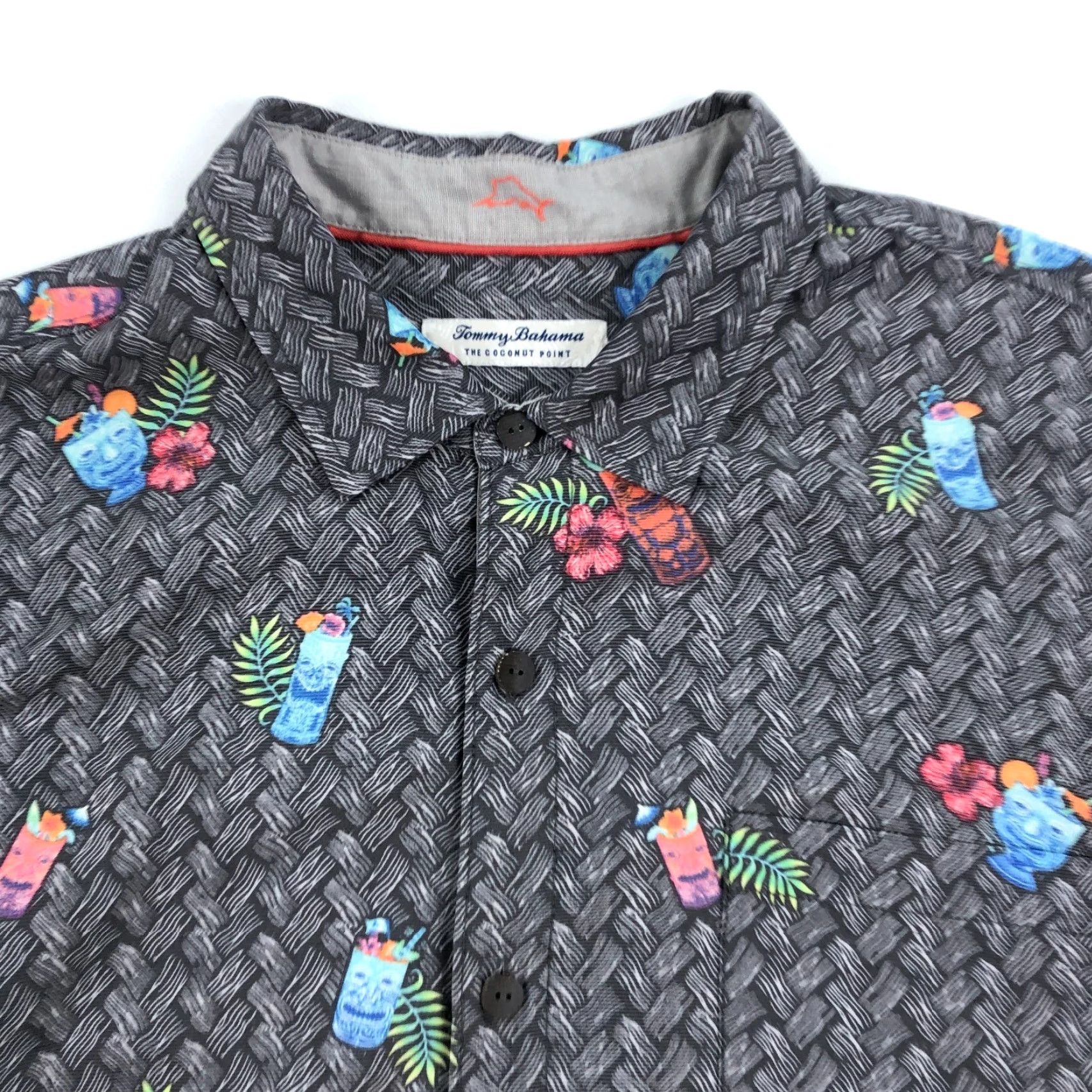 Tommy Bahama Tommy Bahama The Coconut Point Tiki Cocktails Button-Down Shirt 2XLB Adult Men's Gray Tropical Short Sleeve Size US XXL / EU 58 / 5 - 2 Thumbnail