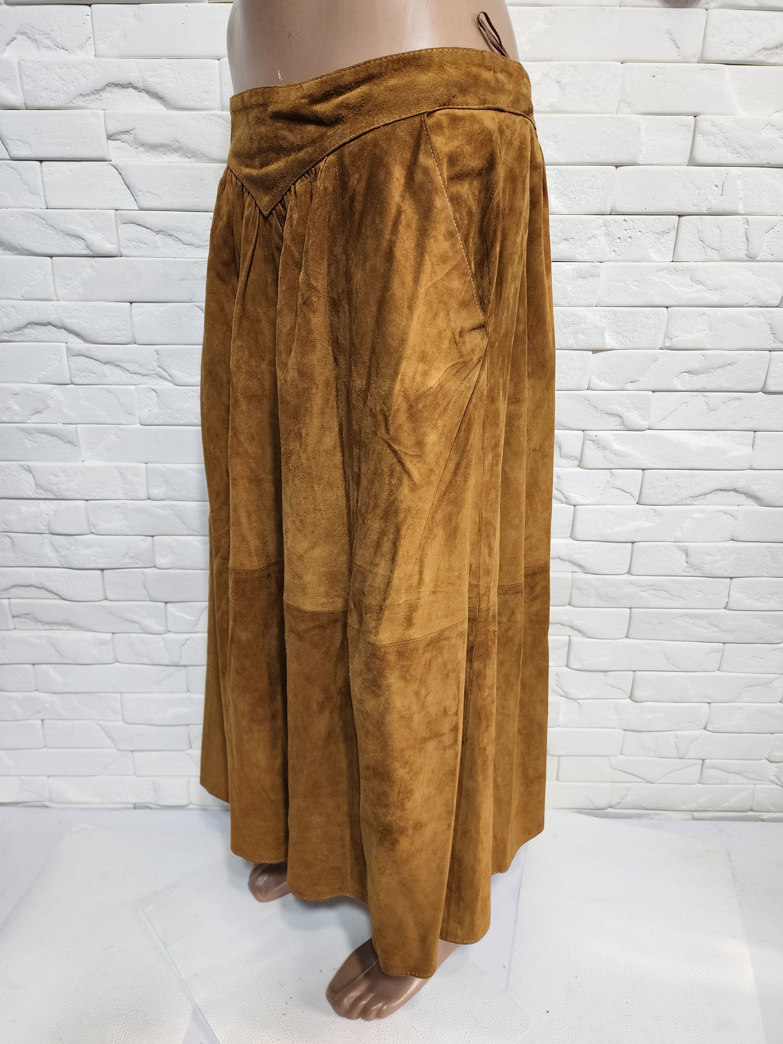Uniqlo Brown Flared Leather Skirt with Pockets. Size 33" - 3 Thumbnail